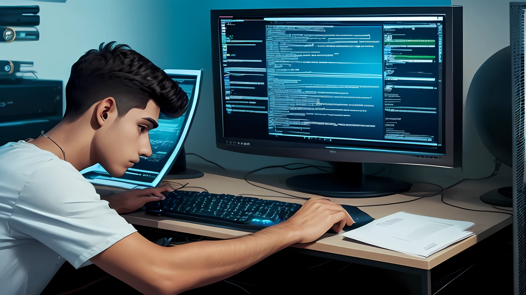 Jovem mexendo no computador --auto