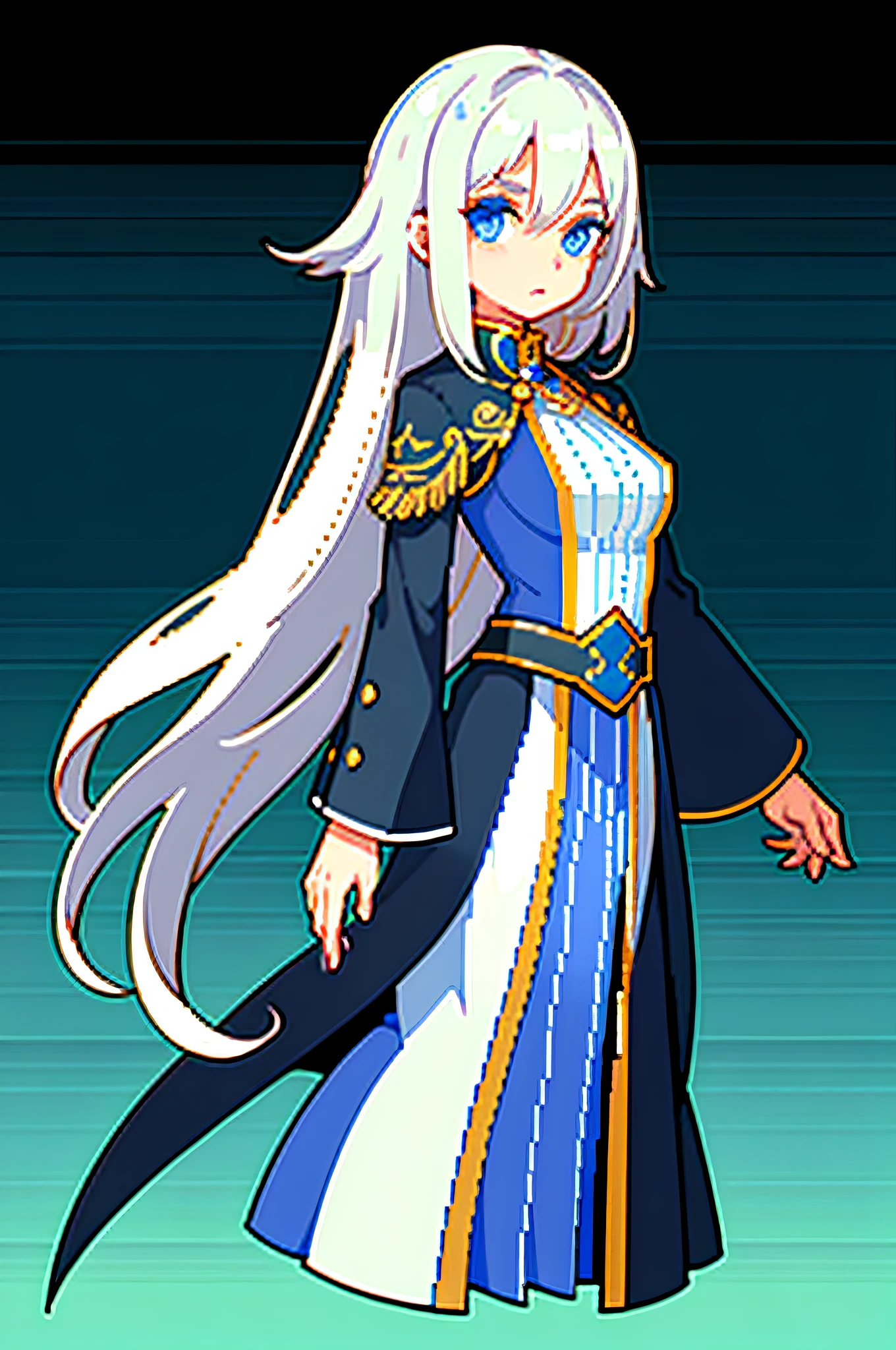 （tmasterpiece，top Quority，best qualtiy），pix，pixelart，1girl，full bodyesbian，White hair, blue eyes, robe