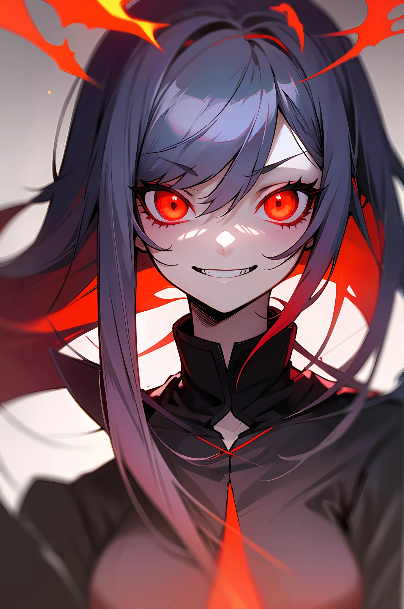 Anime, demon, Demon Girl, Red eyes, demon, demon, Demon Girl, Demon Girl, Demon Girl, Demon Girl, Demon Girl, Demon Girl,, with red glowing eyes, evil smile and glowing eyes, with glowing red eyes, demon anime girl, evil grin smile, red eyes glowing, gapmoe yandere grimdark, portrait gapmoe yandere grimdark --auto