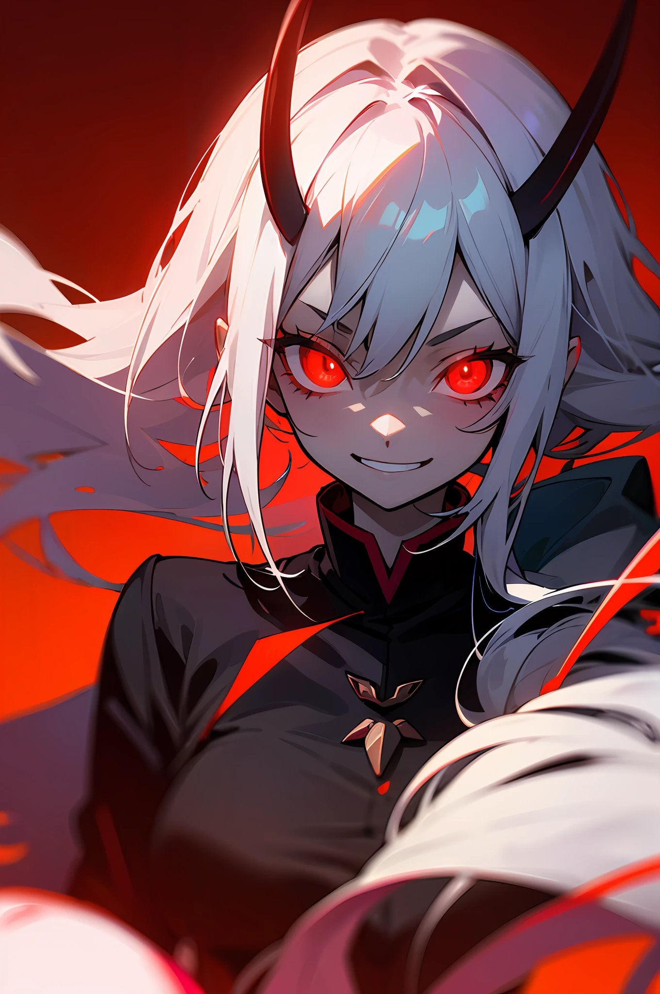 Anime, demon, Demon Girl, Red eyes, demon, demon, Demon Girl, Demon Girl, Demon Girl, Demon Girl, Demon Girl, Demon Girl,, with red glowing eyes, evil smile and glowing eyes, with glowing red eyes, demon anime girl, evil grin smile, red eyes glowing, gapmoe yandere grimdark, portrait gapmoe yandere grimdark --auto