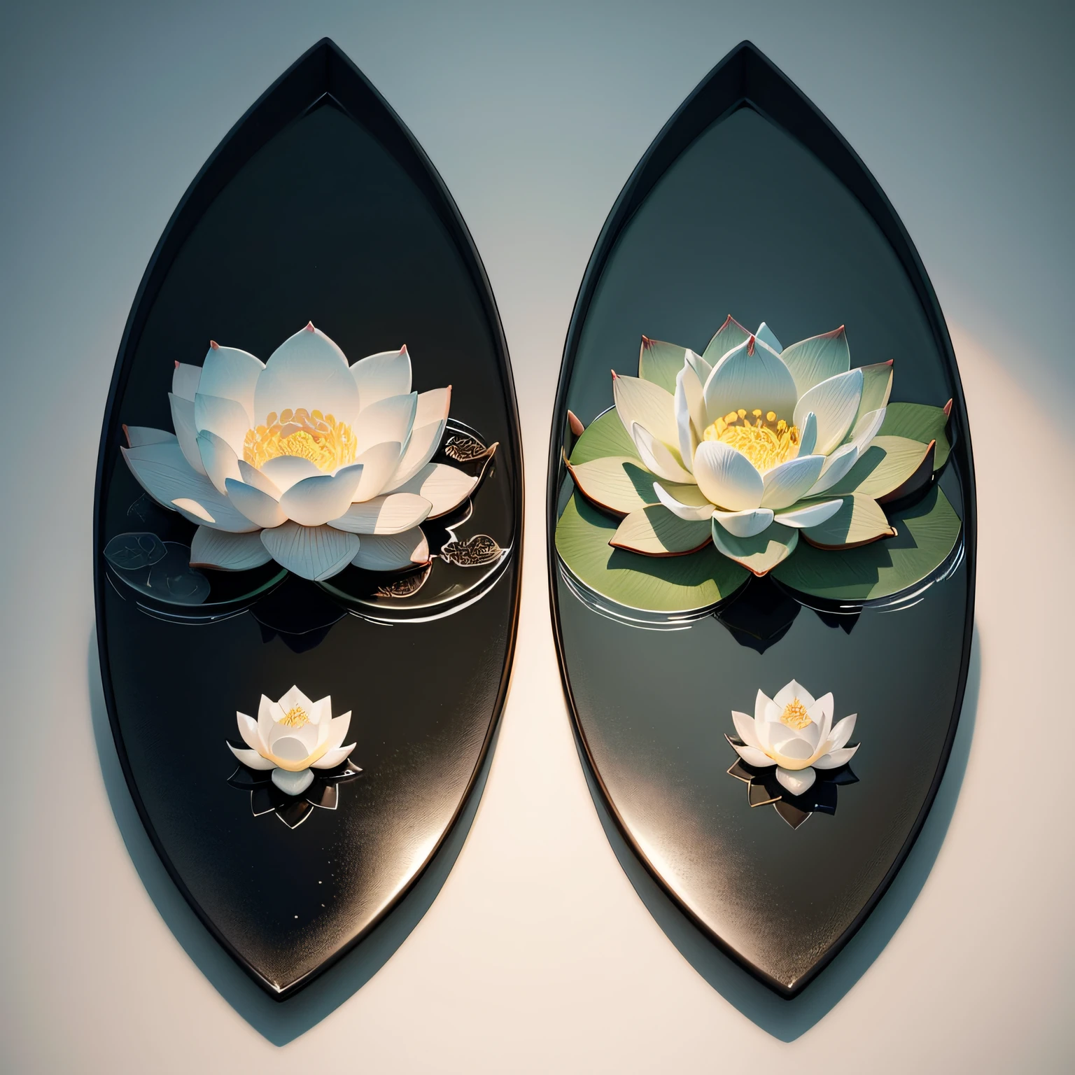 A lotus flower,Two lotus leaves,Traditional chinese painting,water ink,black in color,greys --auto