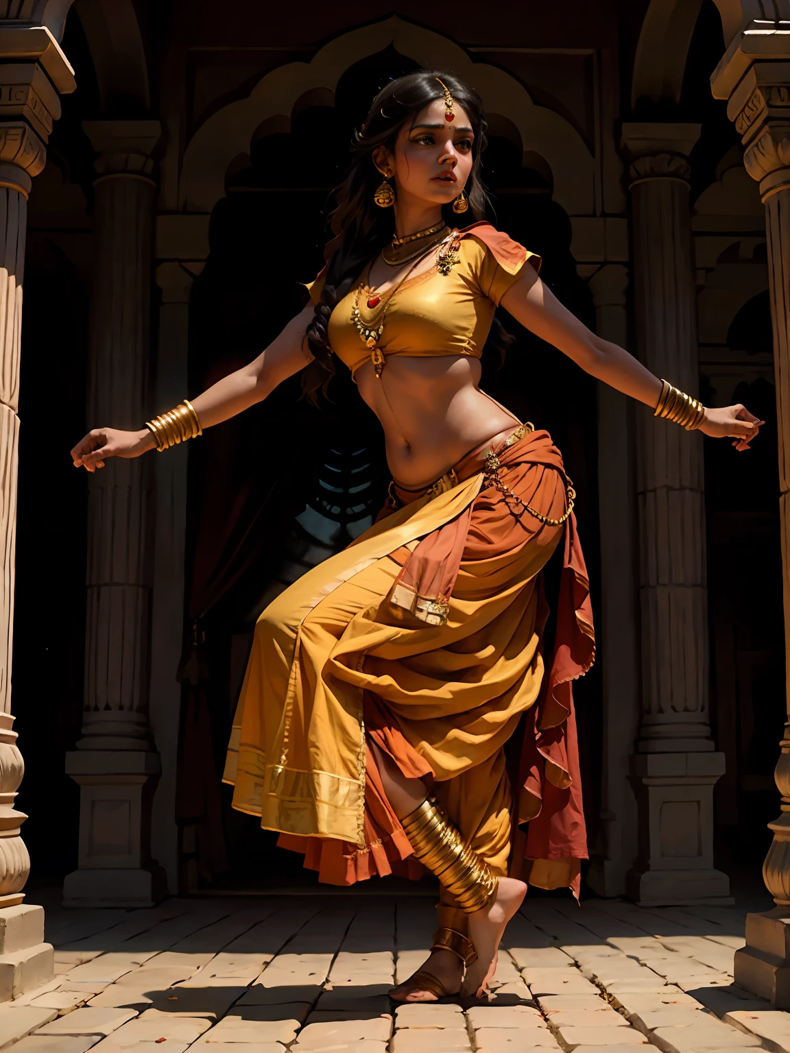full body render of indian dancer in western clothing, in the style of jessica drossin, curves, reylia slaby, i can't believe how beautiful this is, close up, Gustave Doré, light amber