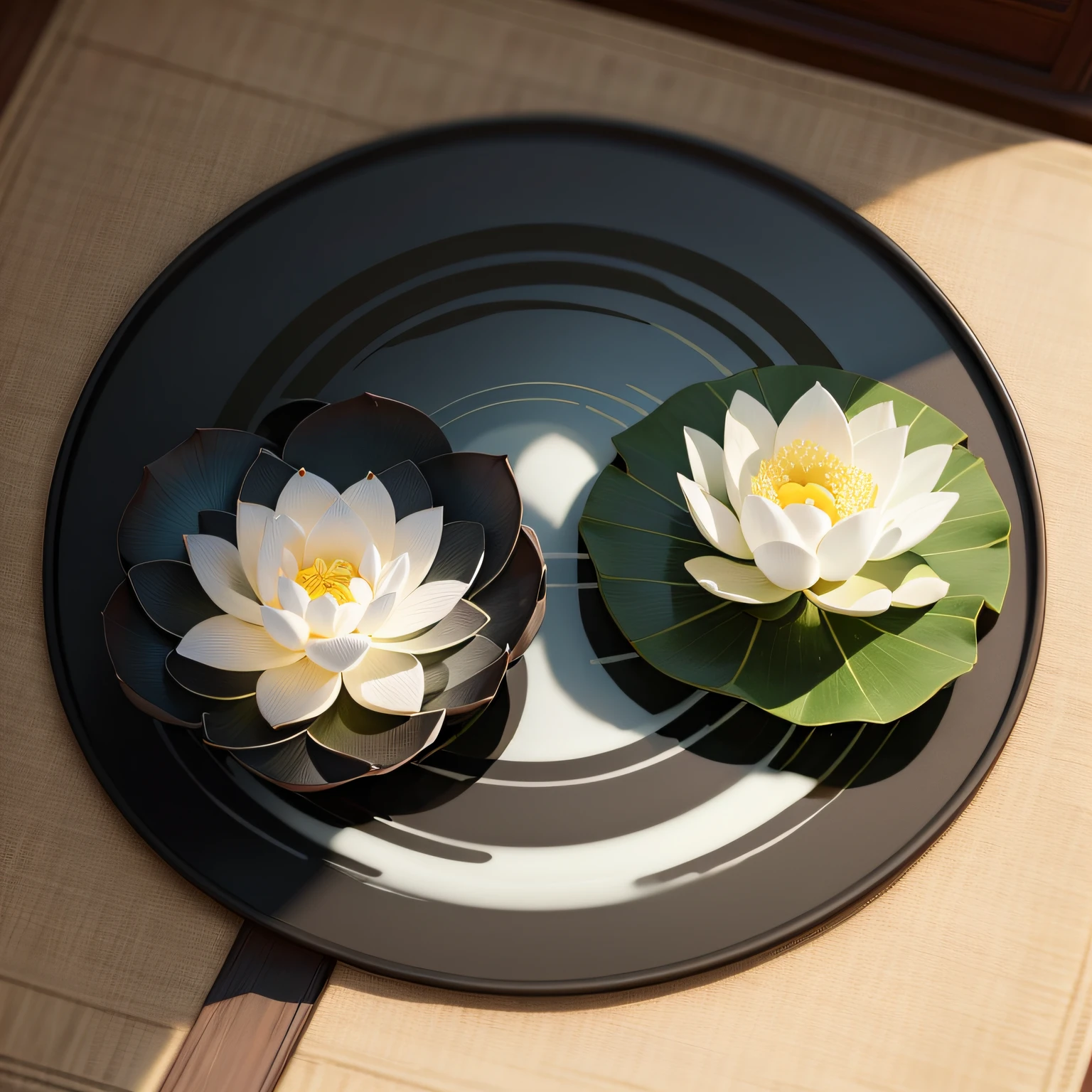 A lotus flower，Two lotus leaves，Traditional chinese painting，water ink，black in color，greys --auto