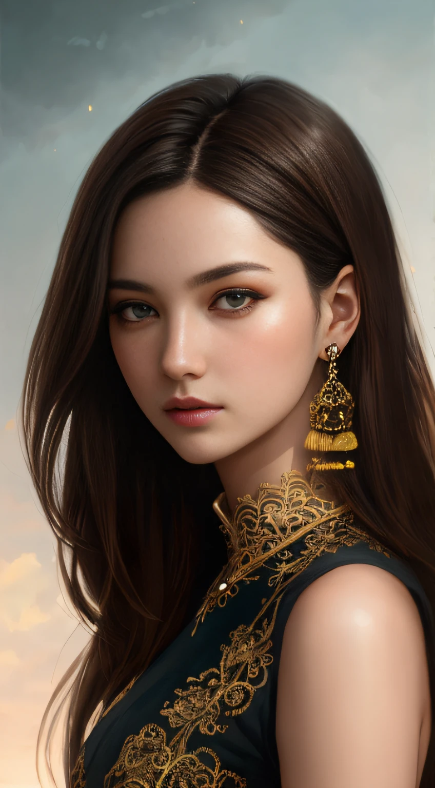 8k portrait of beautiful cyborg with brown hair，iintricate，ellegance，Highly meticulous，A majestic，Digital photography，Art germ and art by Nguyen Jia and Greg Rutkowski Surrealist painting filigree，brokenglass，（tmasterpiece，Sideslit，exquisite and beautiful eyes：1.2 ), Human Development Report,