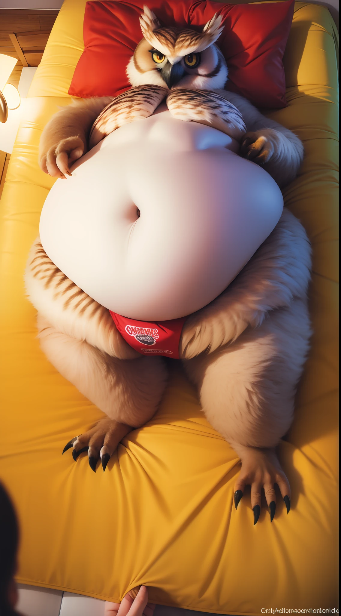 Owl bear anthro, POV arte Drawing owl anthro, El tiene un vientre redondo y gordo y tembloroso, vore art, commission for high resolution, plano de pies completo, Arte Pov Drawing, obeso, fanart detallado, he is posing feets, he is full, inflation, SFW Lighting, Thicc, sfw version, curvilinear, hiperdetallado!!