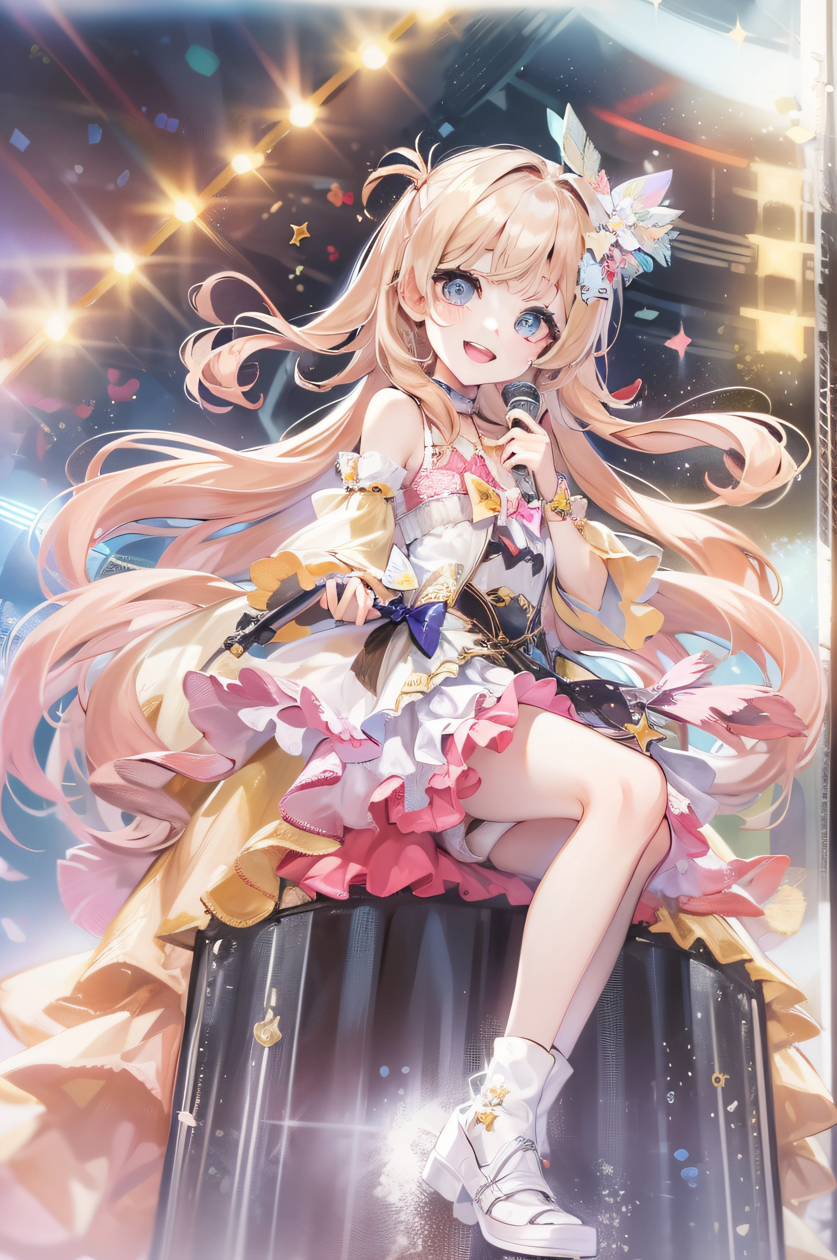 Guess child、eye、idol、animesque、Star Eyes、Sparkling eyes、Beautiful fece、kawaii、Singing on stage、Sing a song、a smile、The best smile、Cute Dresses