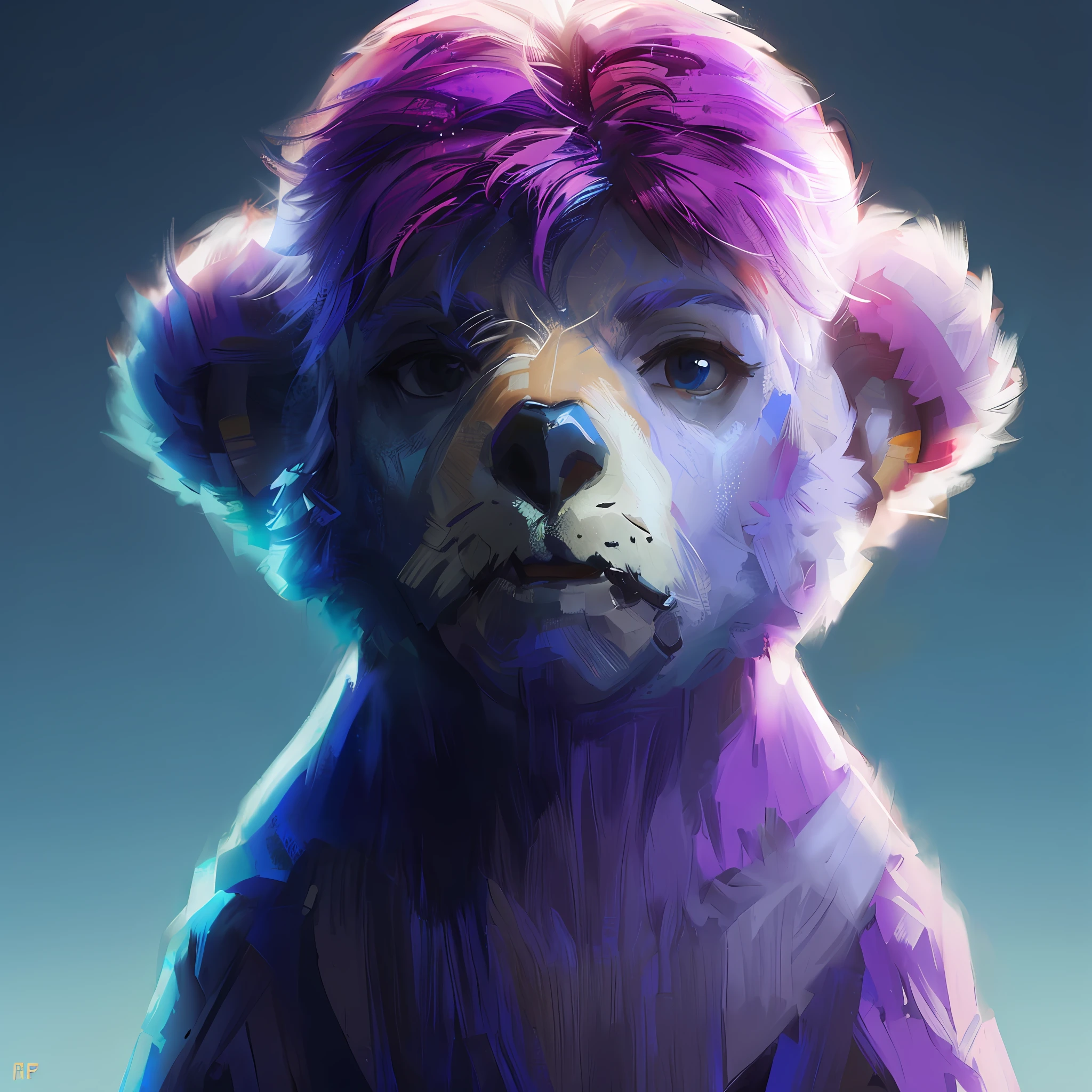 Purple and blue teddy bear with a pink mohawk on head, Beeple e Jeremias Ketner, Wojtek FUS, portrait of anthropomorphic bear, bipe!!, arte do bipe, arte do bipe, Beeple e Greg Rutkowski, bipe |, Obra-prima Beeple, beeple daily art