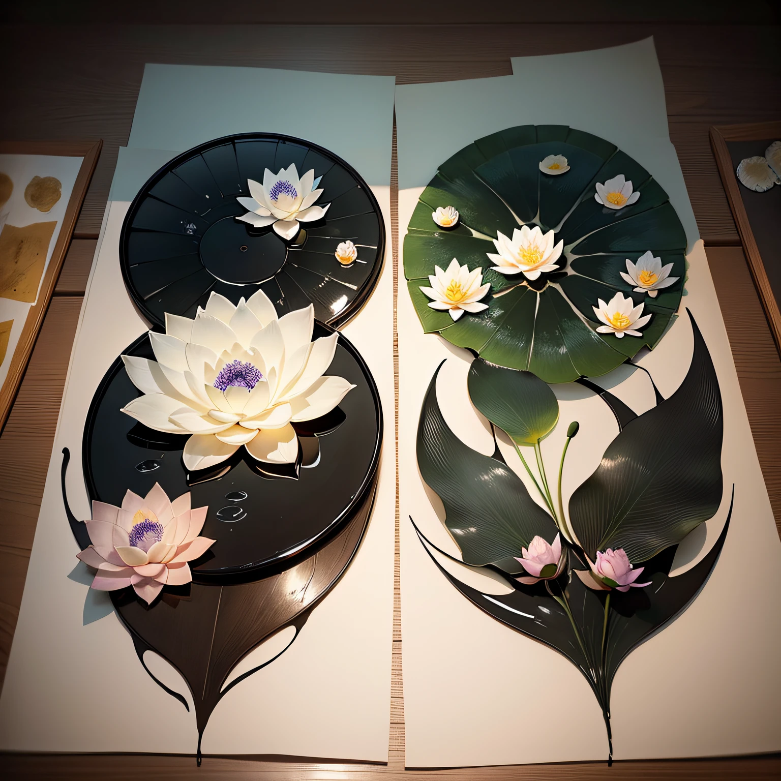 Traditional Chinese painting，water ink，black in color，greys，A lotus flower，Two lotus leaves， --auto