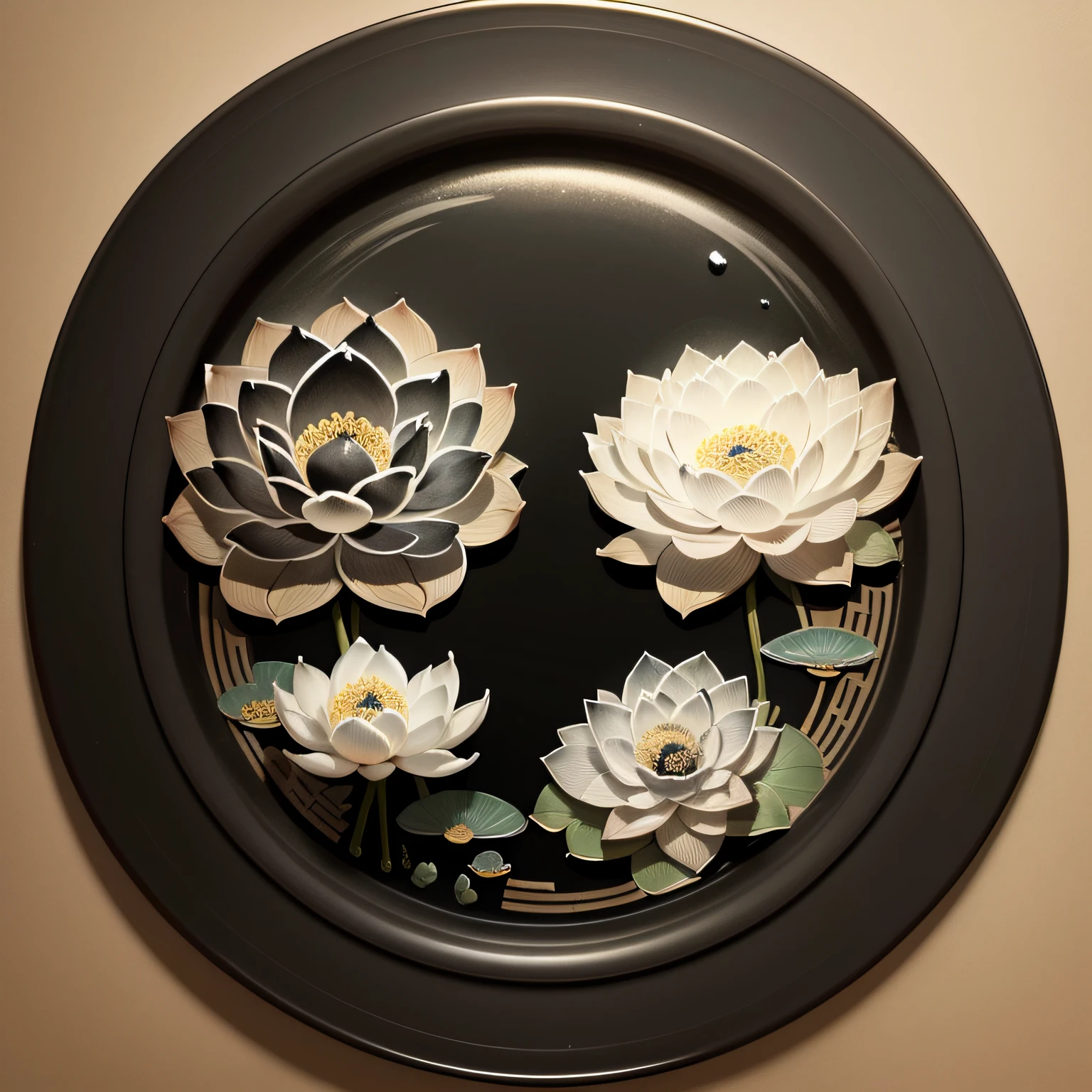 Traditional Chinese painting,water ink,black in color,greys,A lotus flower,Two lotus leaves, --auto