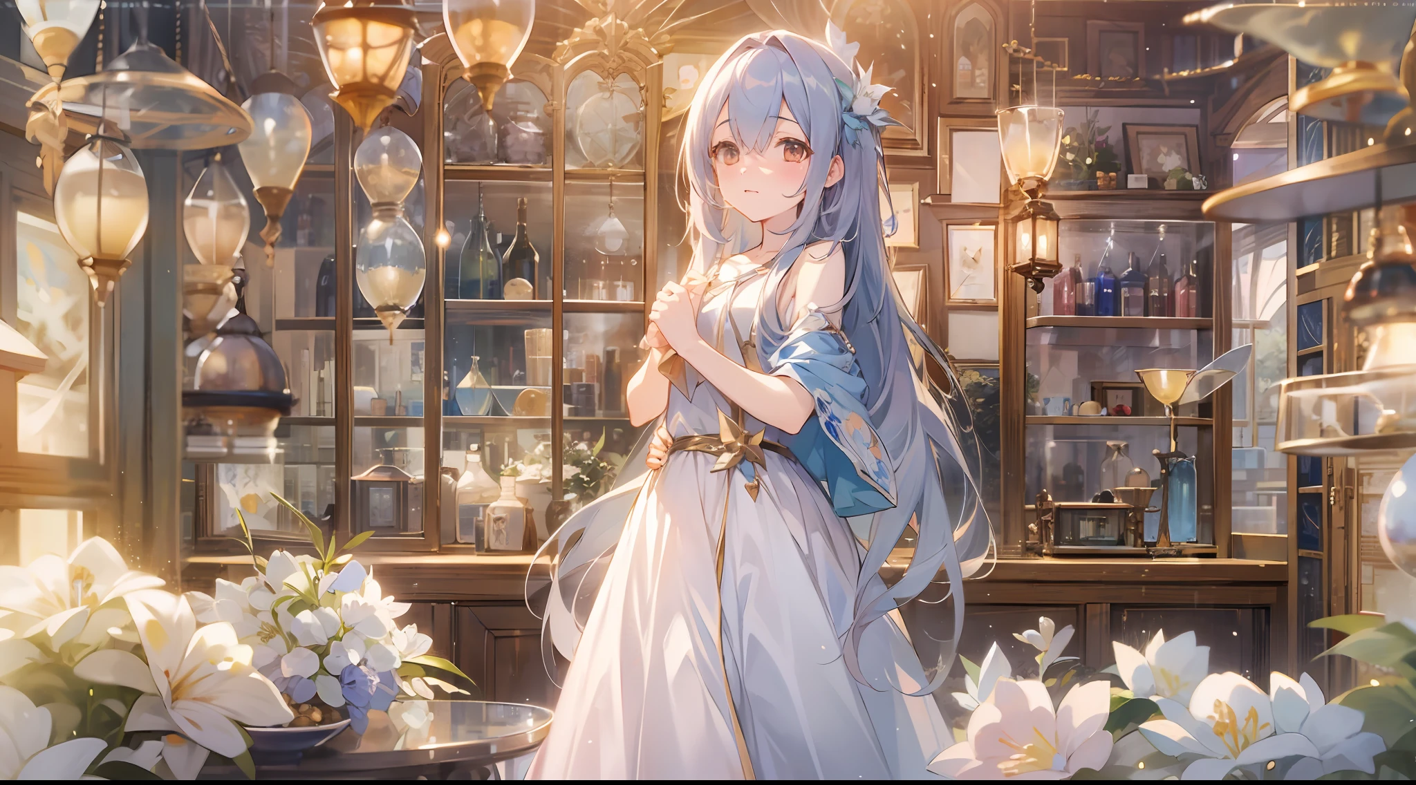 zori,glass,Long-haired girl,Vacated,Light,HD beautiful CG
