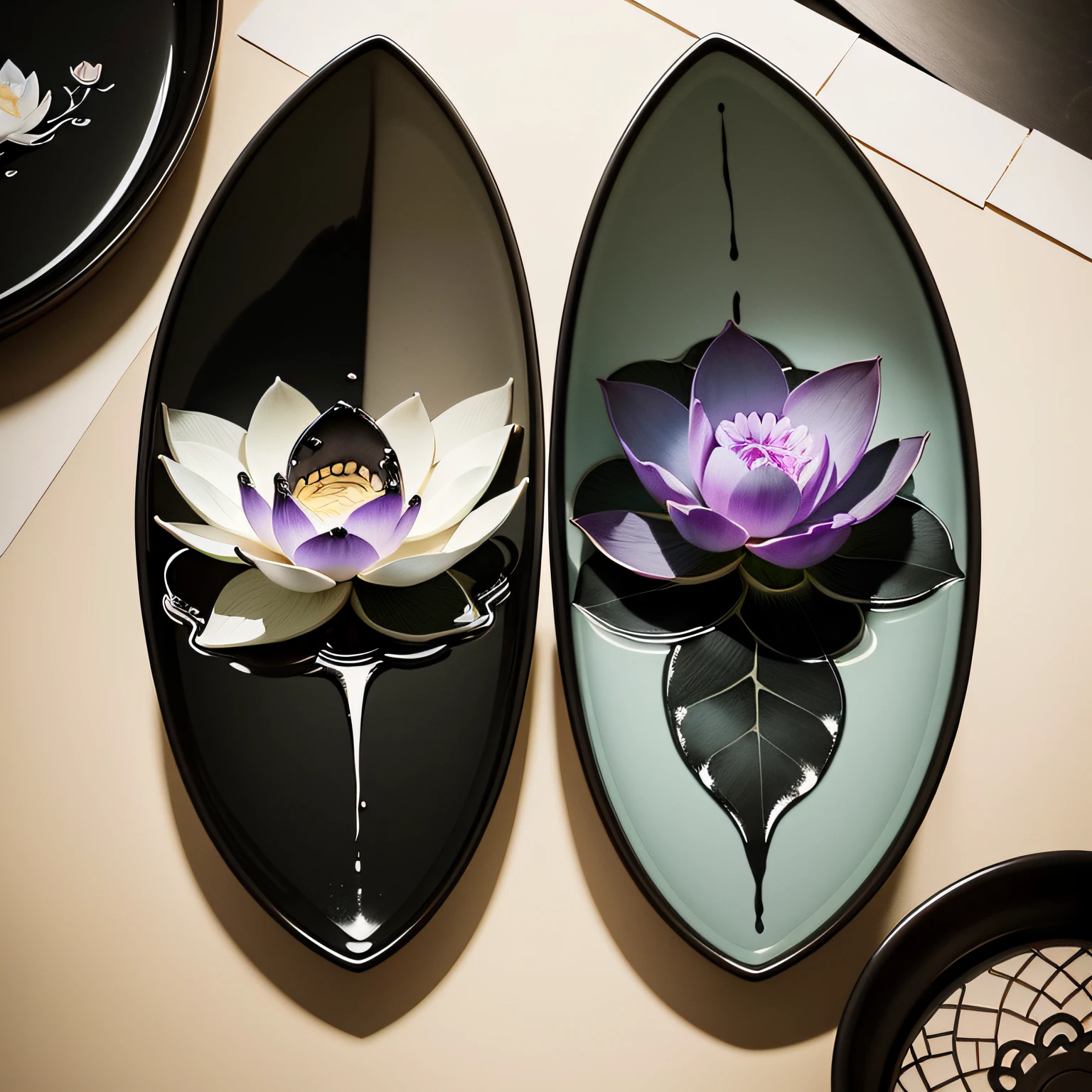 Traditional Chinese painting,water ink,black in color,greys,A lotus flower,Two lotus leaves, --auto