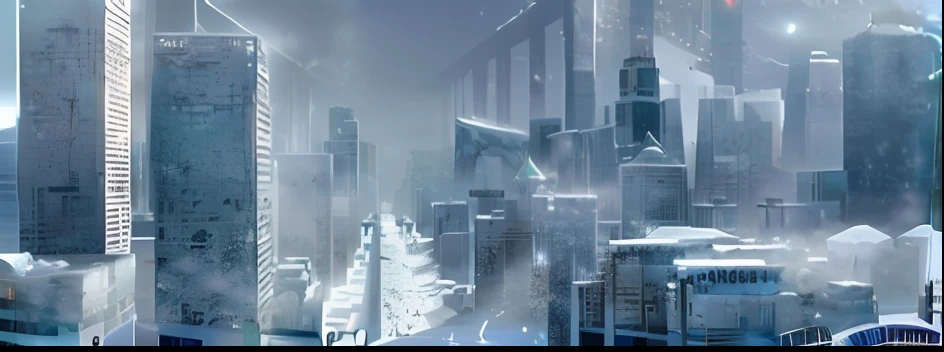 Snowy cityscape with skyscrapers and snowstorms as a backdrop, ice city in 2 0 8 0, dystopin future, dystopian city, dystopian, dystopian sci-fi, dystopian scifi apocalypse, as a cyberpunk dystopia, dystopian sci-fi, dystopian sci-fi, cold environment, dystopian sci-fi, dystopian city, dystopian atmosphere, nuclear winter, dystopian