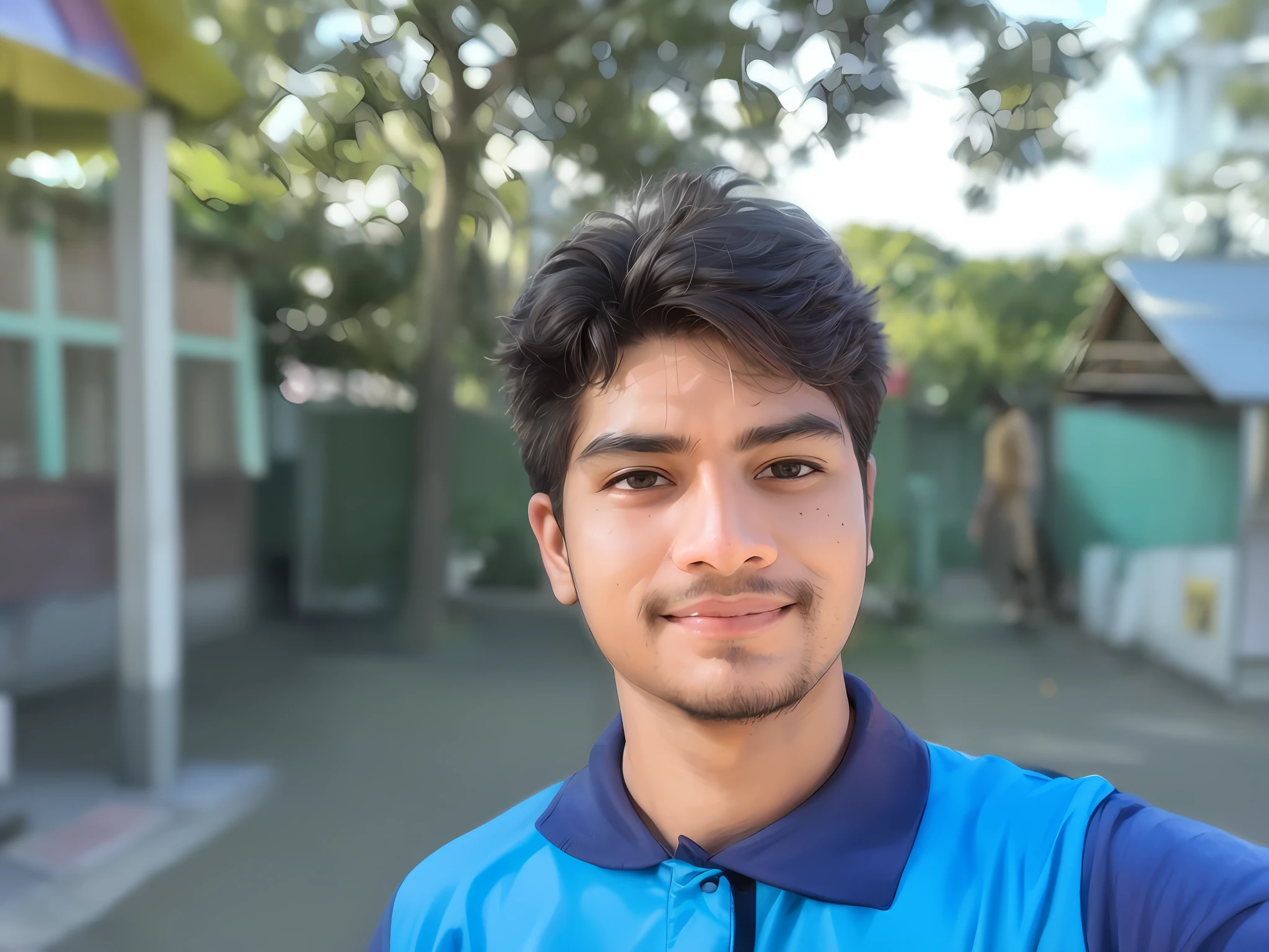 there is a man that is standing in front of a building, with accurate face, 8k selfie photograph, without helmet, face picture, selfie photo, jayison devadas, with kind face, without beard, around 1 , portait photo profile picture, shot on nikon z9, very accurate photo, very clear picture, very very low quality picture