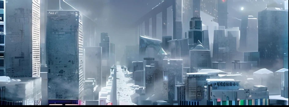 Snowy cityscape with skyscrapers and snowstorms as a backdrop, ice city in 2 0 8 0, dystopin future, dystopian city, dystopian, dystopian sci-fi, dystopian scifi apocalypse, as a cyberpunk dystopia, dystopian sci-fi, dystopian sci-fi, cold environment, dystopian sci-fi, dystopian city, dystopian atmosphere, nuclear winter, dystopian