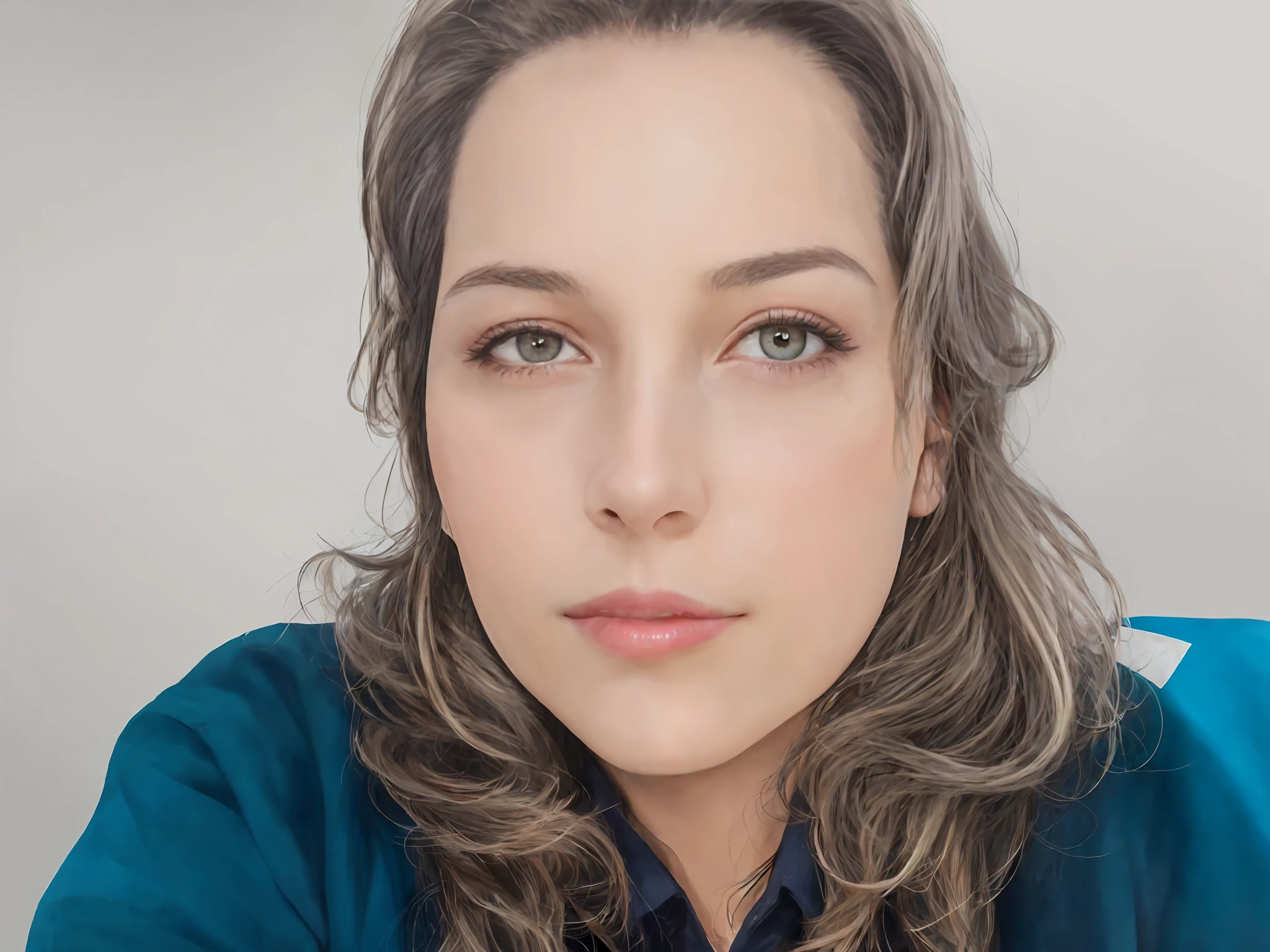 there is a woman with long hair and a blue shirt, imagem de perfil, 3 0 anos de idade mulher, Mulher de 30 anos, retrato de uma mulher de 40 anos, Fotografia selfie 8k, Mulheres de 40 anos, woman's face looking off camera, full - rosto close - retrato para cima, 38 anos, cerca de 3 5 anos