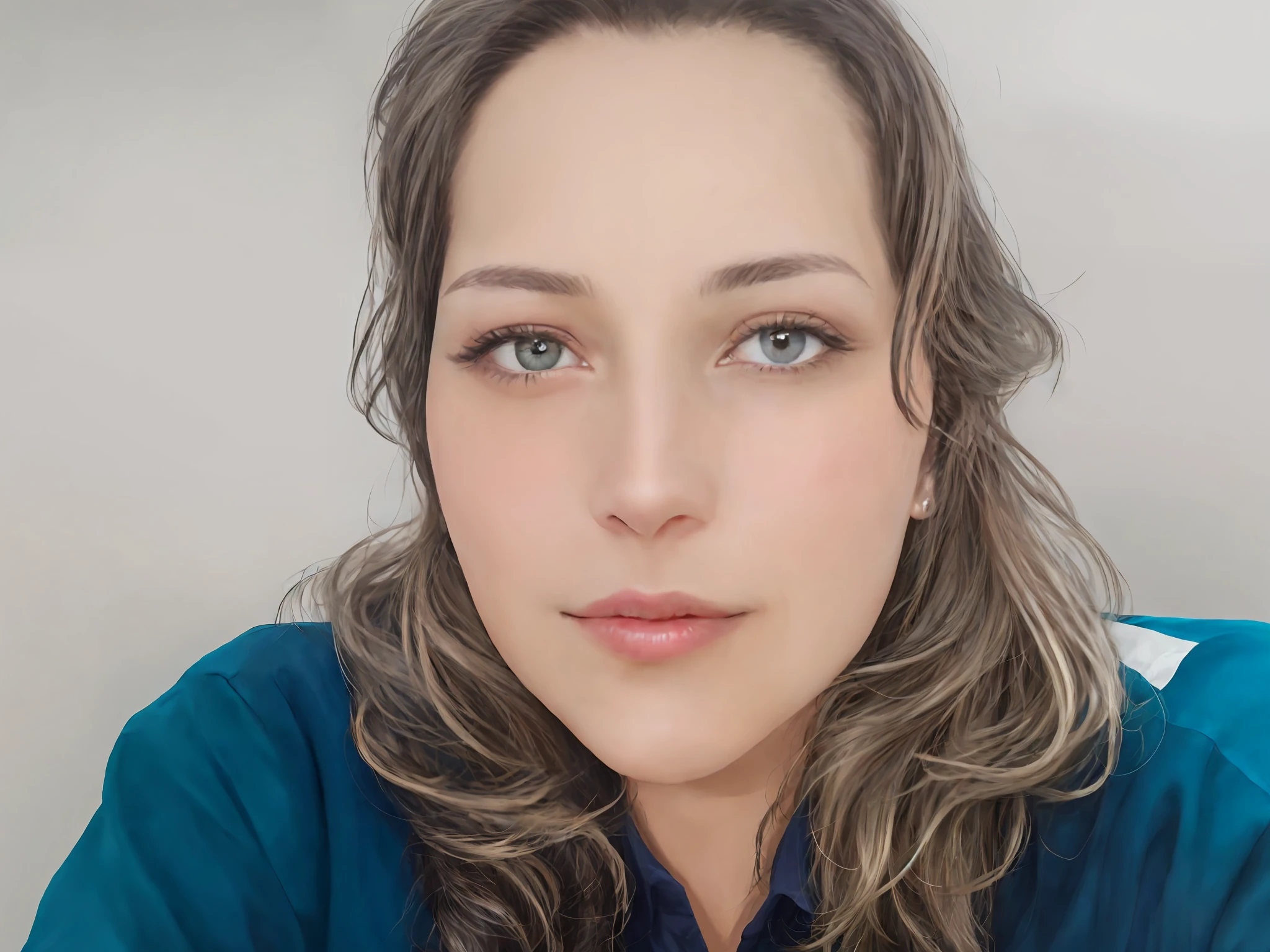 there is a woman with long hair and a blue shirt, imagem de perfil, 3 0 anos de idade mulher, Mulher de 30 anos, retrato de uma mulher de 40 anos, Fotografia selfie 8k, Mulheres de 40 anos, woman's face looking off camera, full - rosto close - retrato para cima, 38 anos, cerca de 3 5 anos