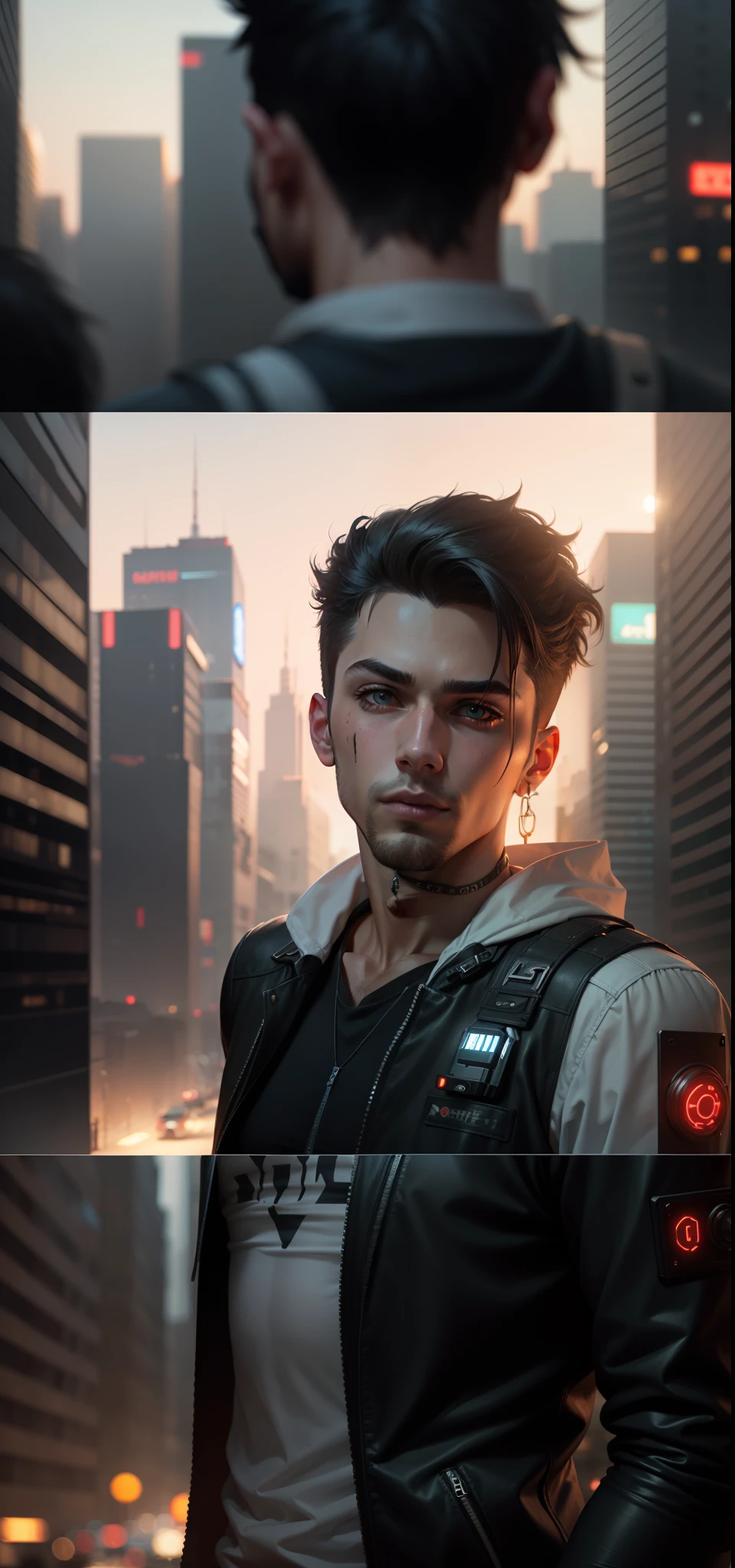 Change background cyberpunk handsome boy, 8k ultra realistic