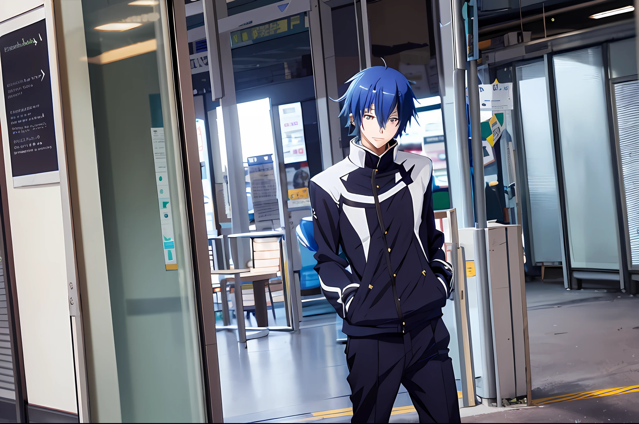 An anime guy stood across from me,Look straight at me,Clean on the face