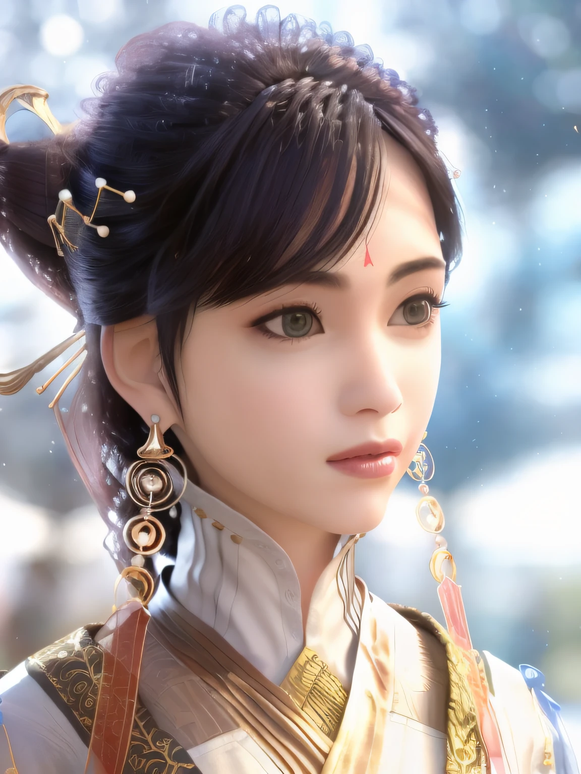 A woman，Crown on head，Wear Xiuhe，cherry blossom tree background，Frontal photo， --auto