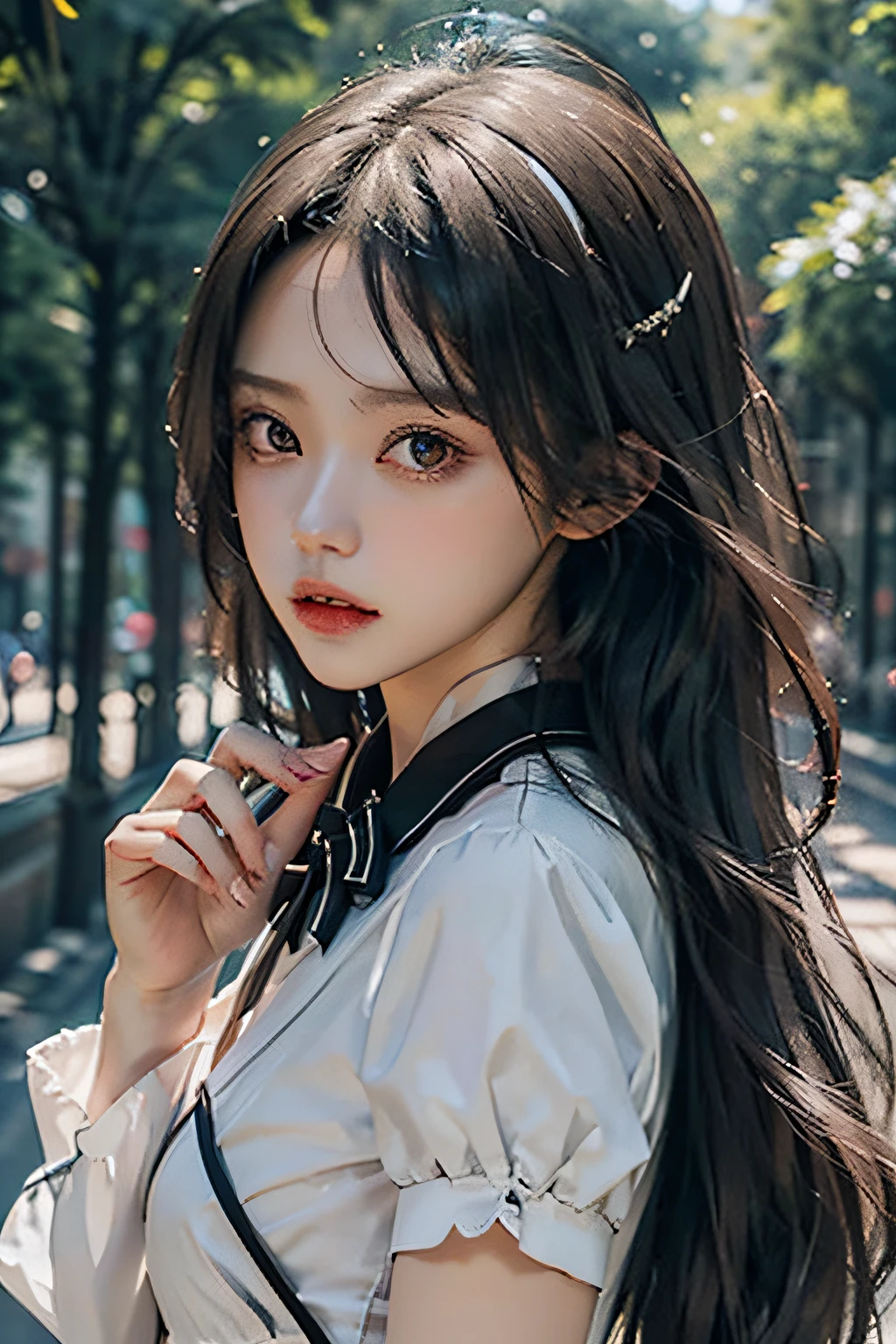 tmasterpiece，Best quality at best，realisticlying，（realskin：1.5），1girll，schools，long whitr hair，no_bangs，side_view，looking at viewert，校服，Real skin
Soft light，Costume design drawings，black andwhite，Lolita prostitute