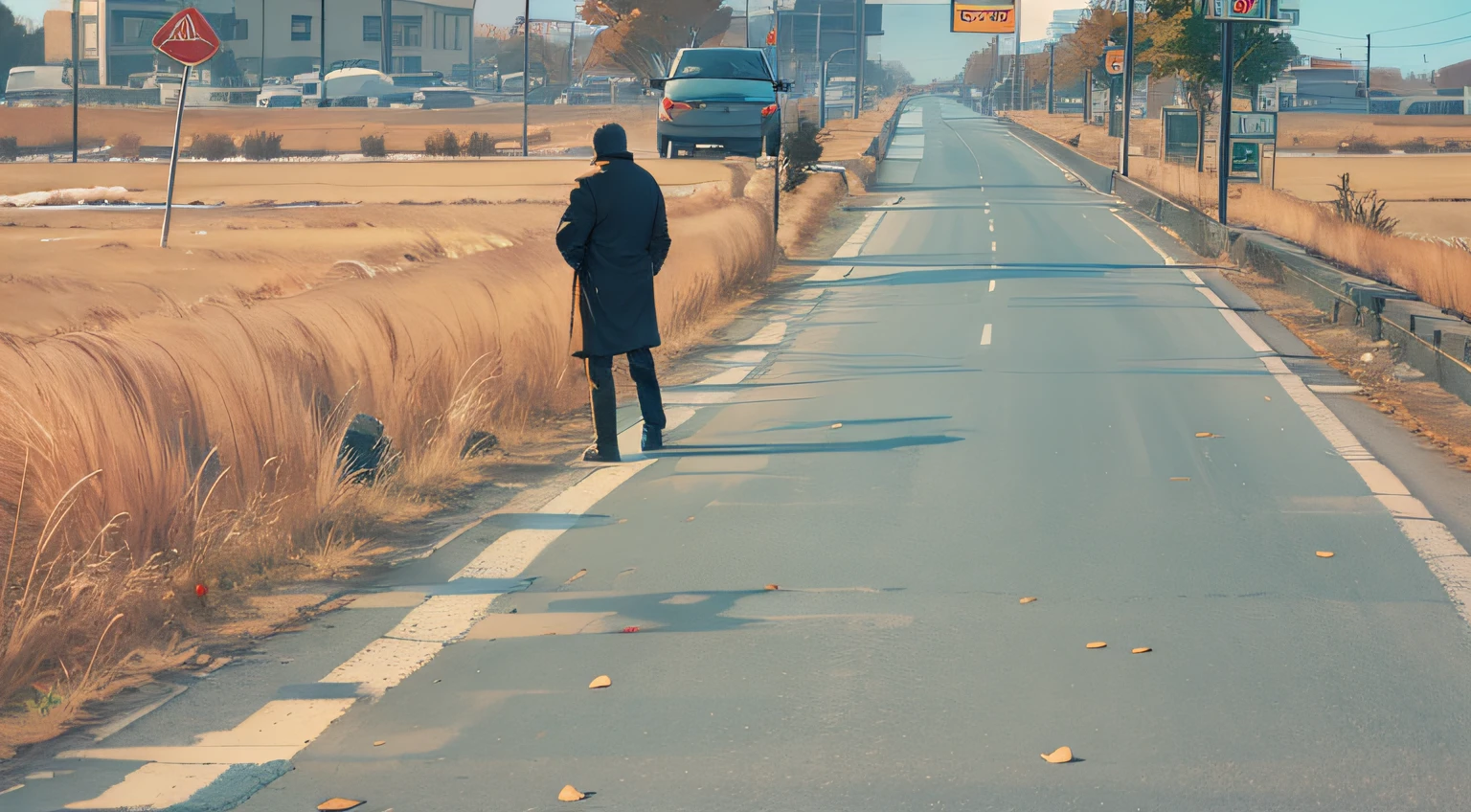 A depressed man,on road