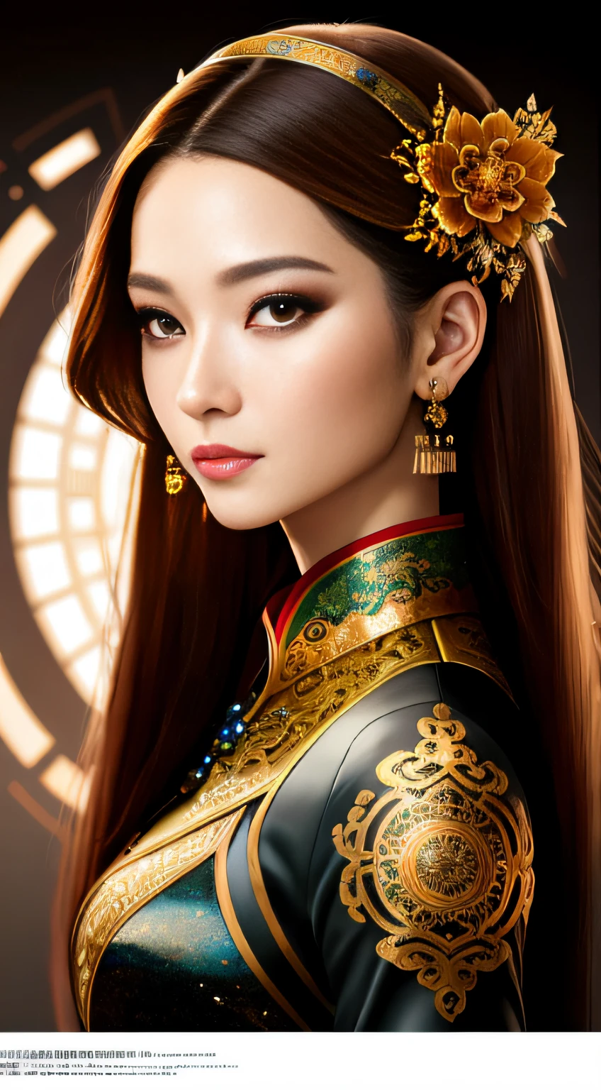 8k portrait of beautiful cyborg with brown hair,iintricate,ellegance,Highly meticulous,A majestic,Digital photography,The artistic germ and art of Nguyen Jia and Greg Rutkovsky Surrealist painting cheongsam,brokenglass,(tmasterpiece,Sideslit,exquisite and beautiful eyes:1.2 ), Human Development Report,