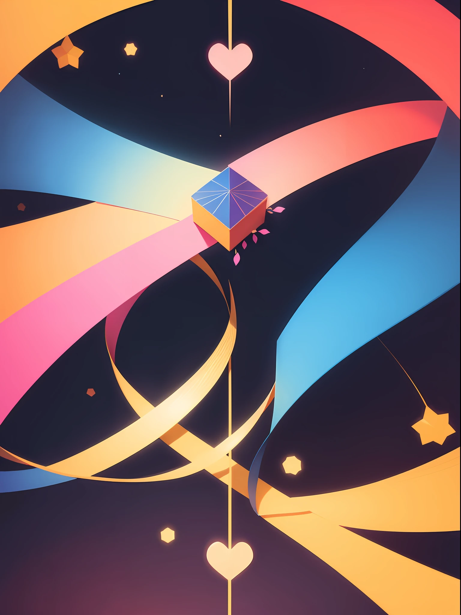 Flat geometric illustration,Tanabata,love heart,Creative poster