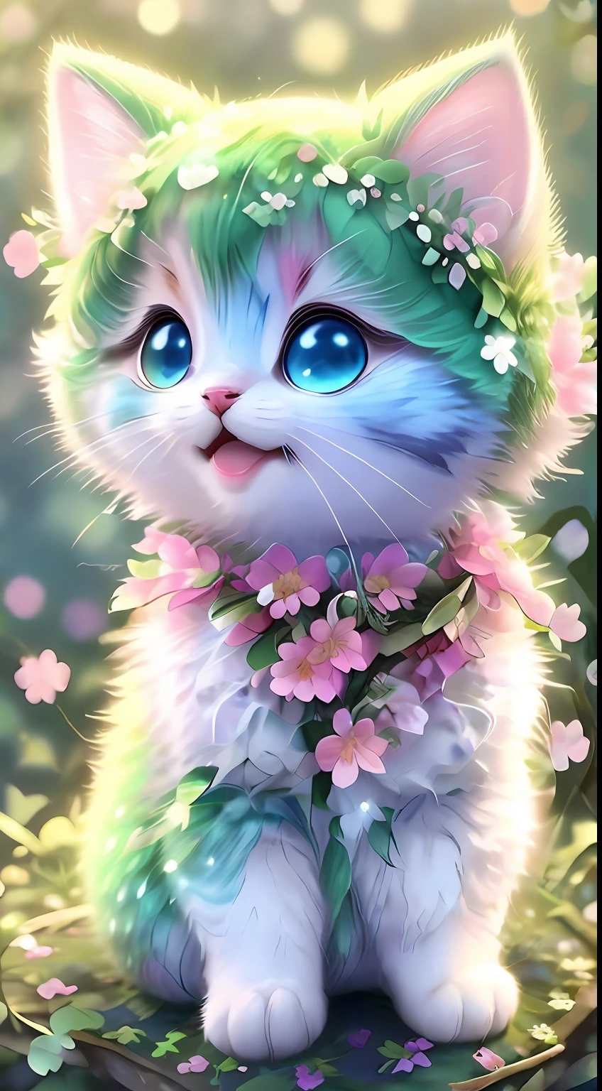 , Realistis, shaggy, (Kitten dressed), an cheeks, full bodyesbian, Non-human, ssmile, sparkle eyes, Minitary, Sit on a branch, lying down,In pink,Left!!!,Funny,Left Side,Look to the left