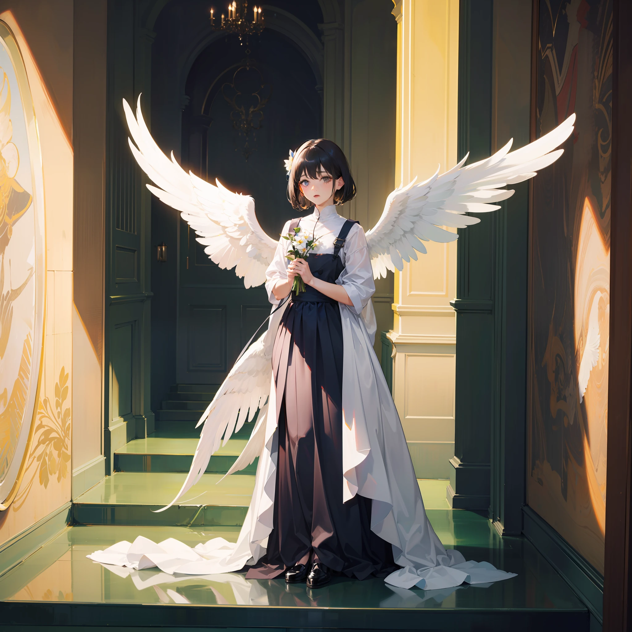 masterpiece、top-quality、Movie stills、One 、descend、No shadow、、angelicales、Angel wings、befall、optic、Deities々in the light、Overall bright、Mystical