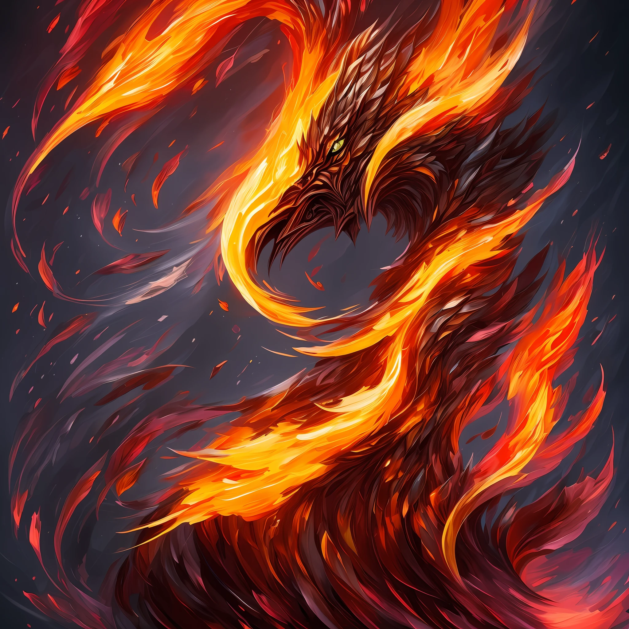 soft brush, (Digital painting:1.2), Phoenix Firebird close-up, (Black background), By Artgerm, concept-art, (连贯: 1.3), trending on artstationh, Photoshop, Excellent composition, Cinematic atmosphere, Dynamic cinematic lighting, Aesthetic, very inspirational, arthouse --auto