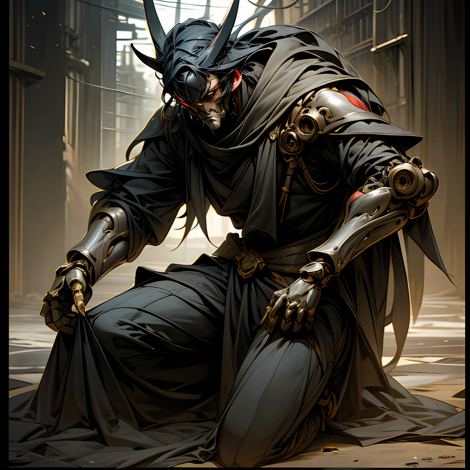 Dark_fantasy,Cyberpunk,(Chainsaw,chainsawman,Red:1.1),1人,Mechanical Wonder,Robotic presence,cybernetic guardians,wearing a worn-out mech suit，（masked），（（Overlay control）），iintricate，（Steel metal[Reflective]），ellegance，Clear focus，Photo by Greg Rutkowski，gentlesoftlighting，vivd colour，tmasterpiece，（（the street）），cow boy shot，dynamicposes，