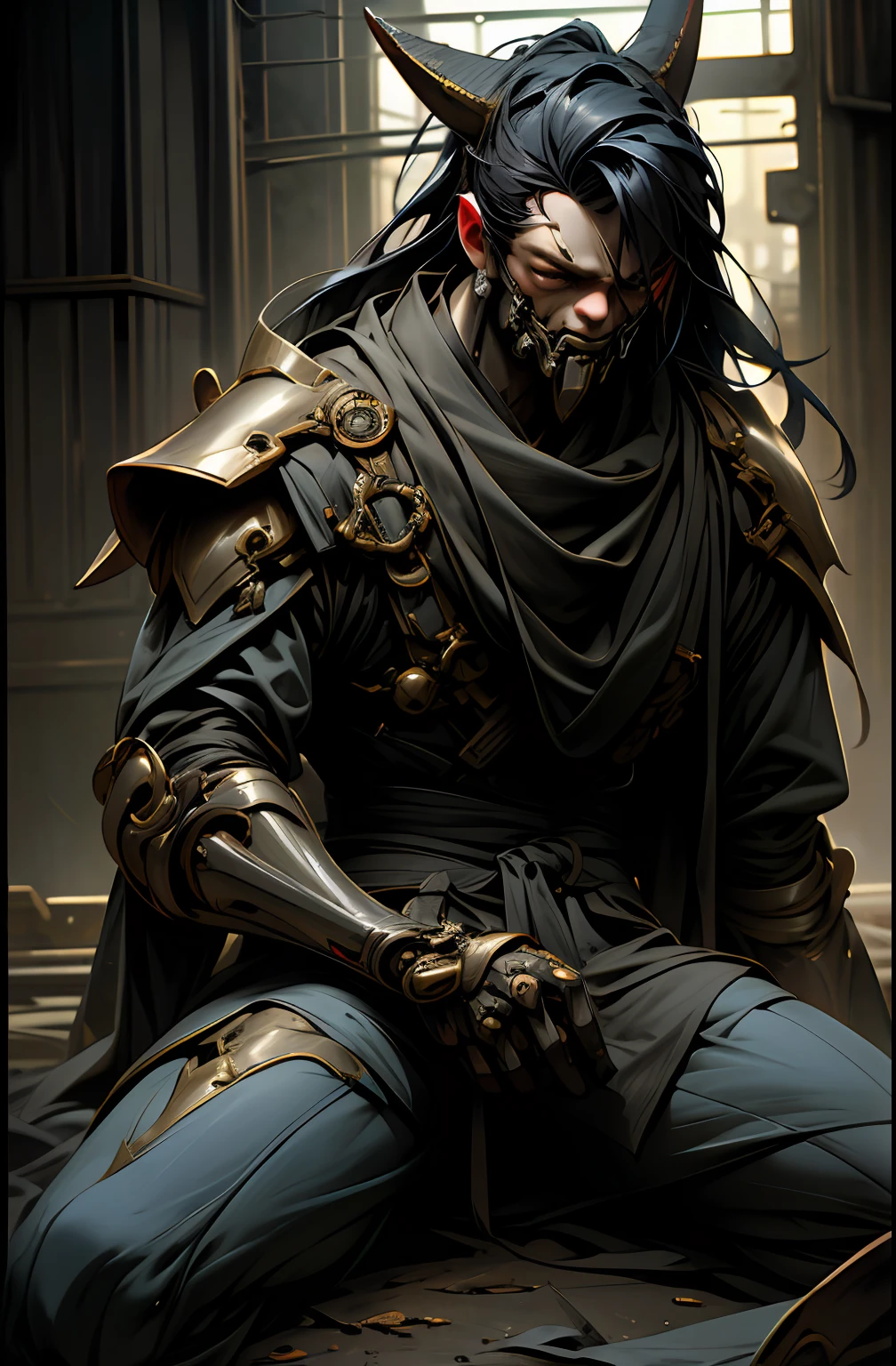Dark_fantasy,Cyberpunk,(Chainsaw,chainsawman,Red:1.1),1人,Mechanical Wonder,Robotic presence,cybernetic guardians,wearing a worn-out mech suit，（masked），（（Overlay control）），iintricate，（Steel metal[Reflective]），ellegance，Clear focus，Photo by Greg Rutkowski，gentlesoftlighting，vivd colour，tmasterpiece，（（the street）），cow boy shot，dynamicposes，