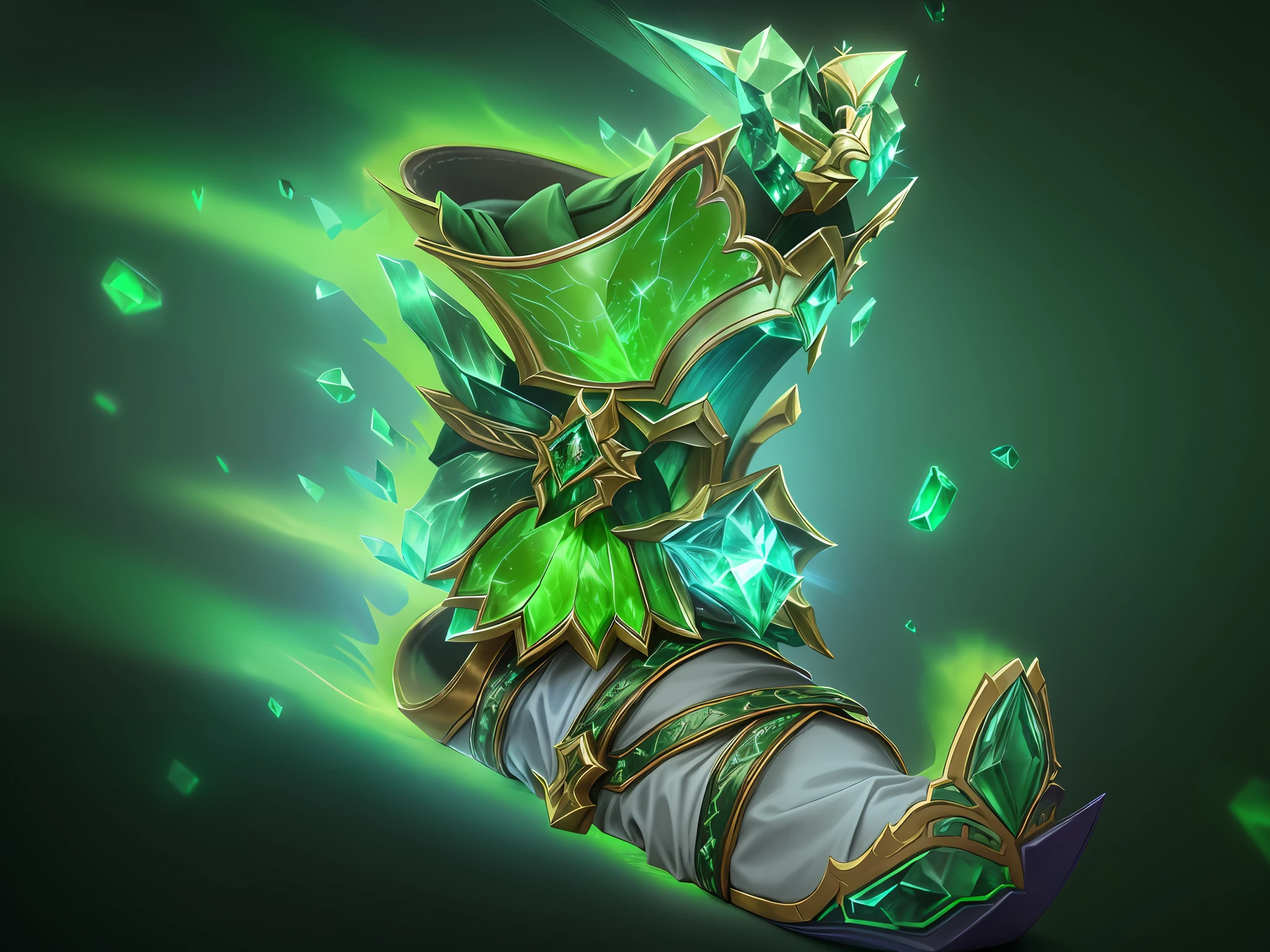 Close-up of shoes,There are green gemstones on the shoes,There is a green light behind the shoes,It's a shoe,Delicate shoes, 8k hd wallpaperjpeg artifact, 8k hd wallpaperjpeg artifact, painted in the style arcane, emerald herald, artifact dota2, arcane art style, clothed in ethereal armor