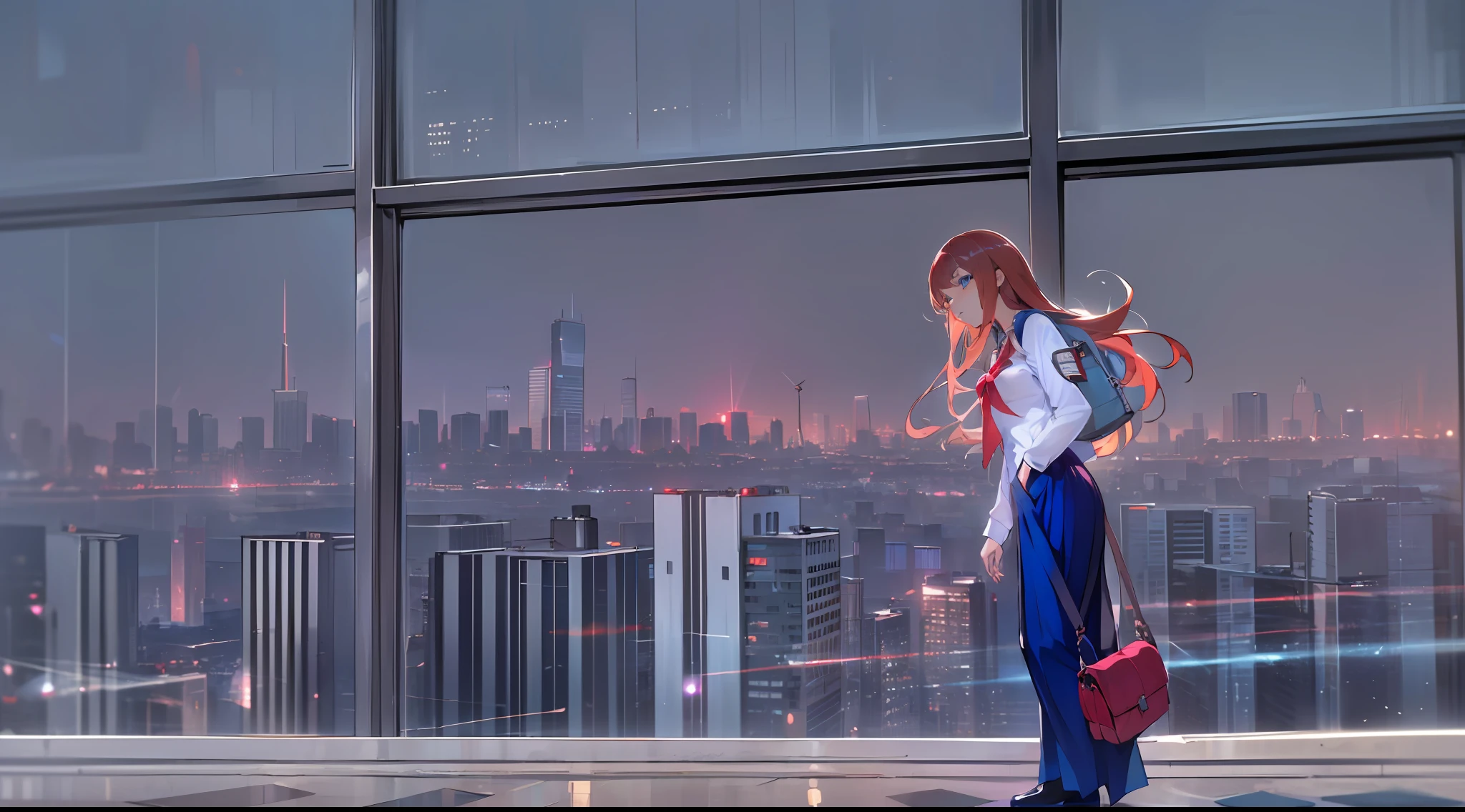 (absurdres, absolutely resolution, incredibly absurdres, highres, reflection, refraction:1.4, ultra detailed:1.0, official art, unity 8k wallpaper:1.3), (1 little girl, lowteen, child, young girl:1.3) , (beautiful face, beautiful eyes, shiny skin, oily skin:1.3),
BREAK,
(tenebrism, (dramatic lighting):1.2, deep shadows, striking highlights, intense contrast, Baroque influence:1.3), (face focus, close-up face:1.3), (dutch angle:1.3),
BREAK,
(urban landscapes, city lights, skyscrapers, bustling streets, metropolitan atmosphere, modern architecture:1.5), (dynamic angle, dynamic pose:1.3), (shiny, clothes reflecting light, lens flare, bloom effect, light particle:1.3),
BREAK,
(school bag, bag:1.3), bangs, black jacket, blazer, black hair, red bowtie, red neckwear, blue eyes, red hair ornament, blurry, buttons, closed mouth, collared shirt, day, duffel bag, (button gap),
(strap between breasts:1.5), (large breasts:1.2), hand in pocket, jacket, long sleeves, looking at viewer, pleated skirt, railing, school bag, school uniform, shirt, long hair, floating hair, shoulder bag, skirt, solo, white shirt,