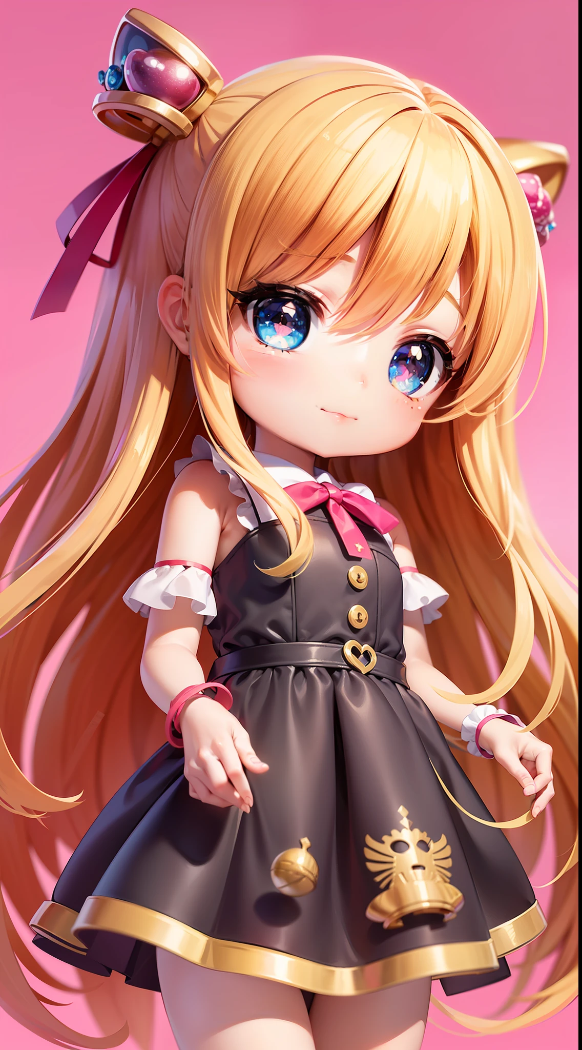 perfect-composition、Perfect pictorial composition、Cartoon girl with long hair、cartoon artstyle、Cartoon Cute Girl、Chibi Girl、Chibi、cute cartoon style、Cute art style、Cartoon style、Cartoon style illustration、Digital art of cartoons、Cute digital art、Cute anime girl、Chibi、estilo chibi、Kawaii Girl、an anime drawing、pop-art、Cartoon style illustration、3Equivalent、Head large、kawaii eyes、Glitter eyes、Sparkling eyes、kawaii faces、Innocent face、smooth hair、a blond、Golden hair、Pink ribbon、Girl in polka dot dress, cute kawaii girl, Cute anime girl, The upper part of the body、oblique、Pink background、tchibi、Has a small、Mini、Chibi、Hair is grated、Hair does not tie、Wearing a red ribbon in her hair、arizona、Grand Canyon、valley。