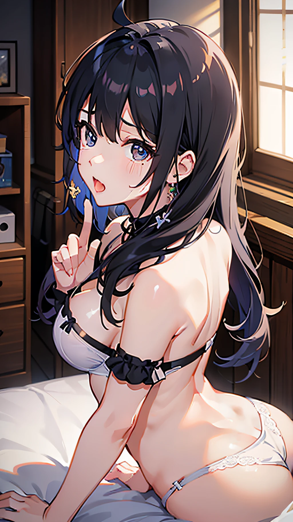 (8K、Raw photography、top-quality、masterpiece:1.2)、Illustration Touch、ultra-detailliert、超A high resolution、1 fair-skinned girl、On the futon、no brassiere、Upbeat cheeks、perspiring、Prone、all-fours、Perspective from the buttocks、half-opened mouth、moaning、is crying