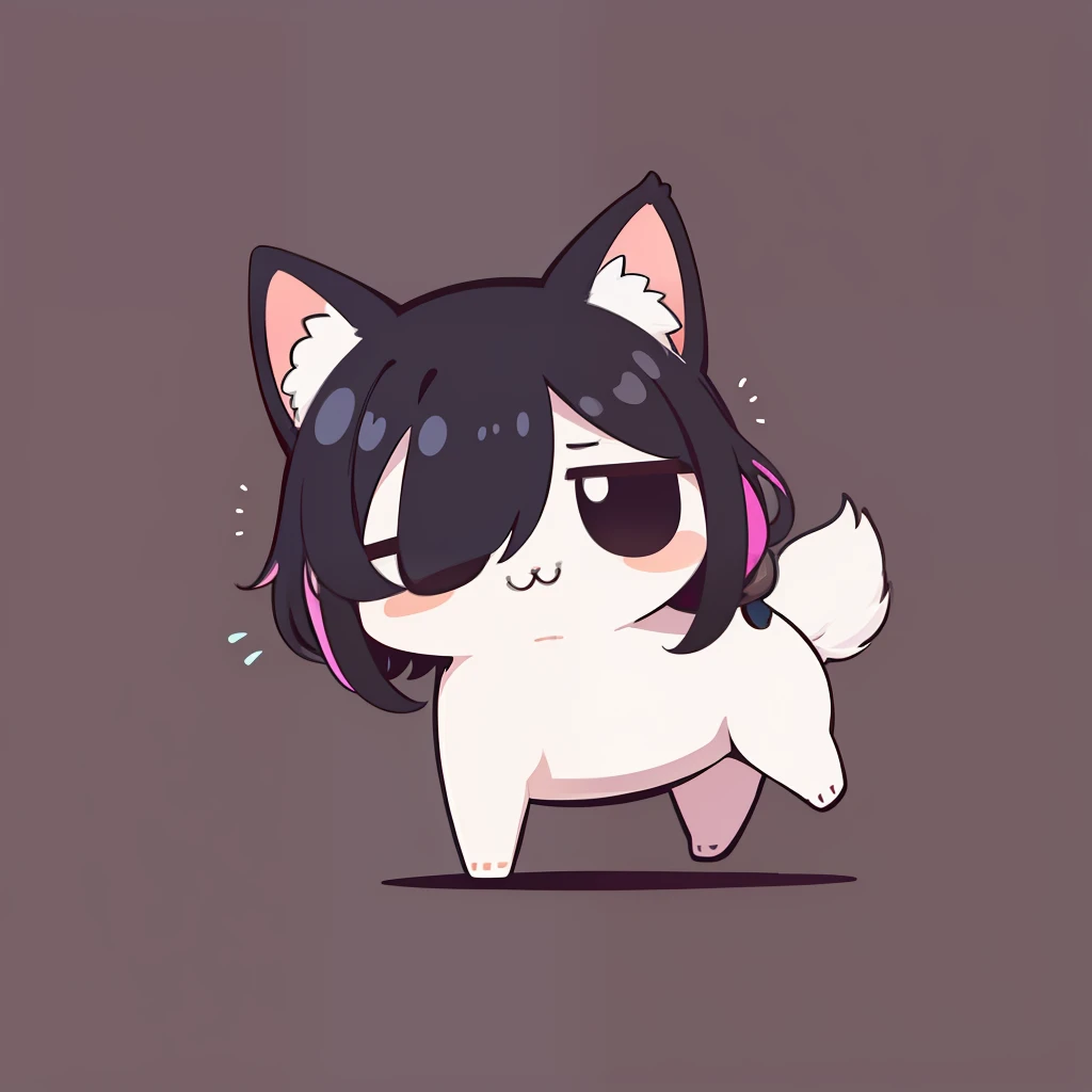 超A high resolution, nffsw, Best aesthetic, Best Quality, masutepiece, Flat Avatar, Perfect litthing、(colourfull、vivd colour: 1.4)、a Dog、Dancing Poses, Has iridescent hair, is shy, A smile, hair adornments, Chibi, simple background, 耳环, jewely, side locks, large oval eyes,Flat Avatar, simple background, A dark-haired,