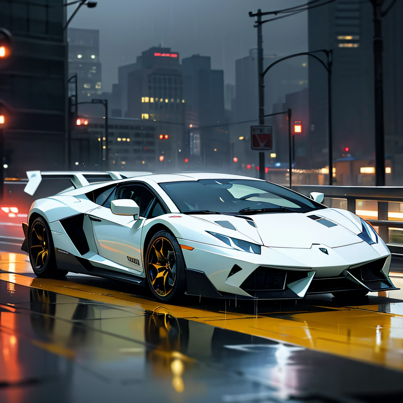 Lamborghini sports car rainy day city lights --auto