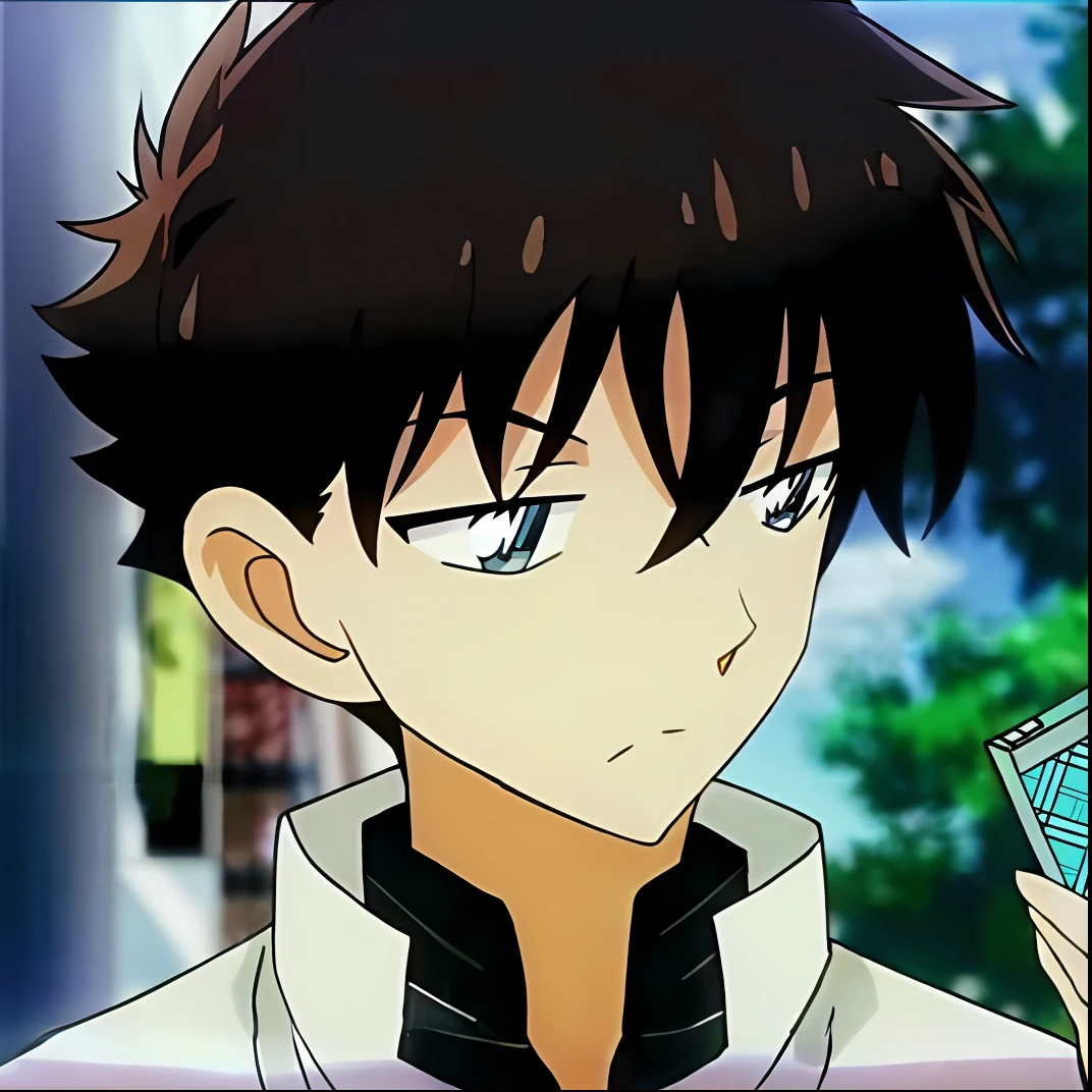 anime boy holding a cell phone in his hand and looking at the camera, shinji, inspired by Okumura Masanobu, inspired by Okumura Togyu, as an anime character, aramaki shinji, shuushuu anime image, tall anime guy with blue eyes, young anime man, yukio - e, shinkai makoto