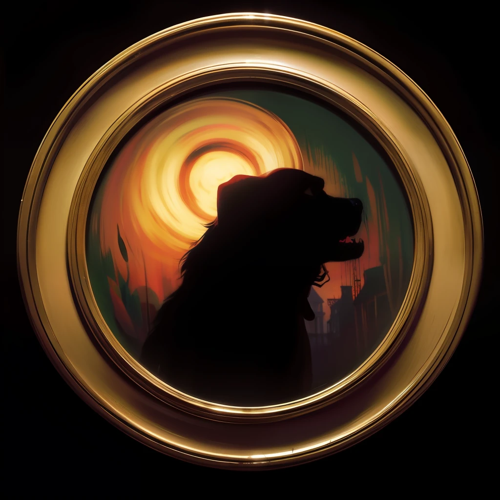 haunted dog, icon, dark background, claude monet style