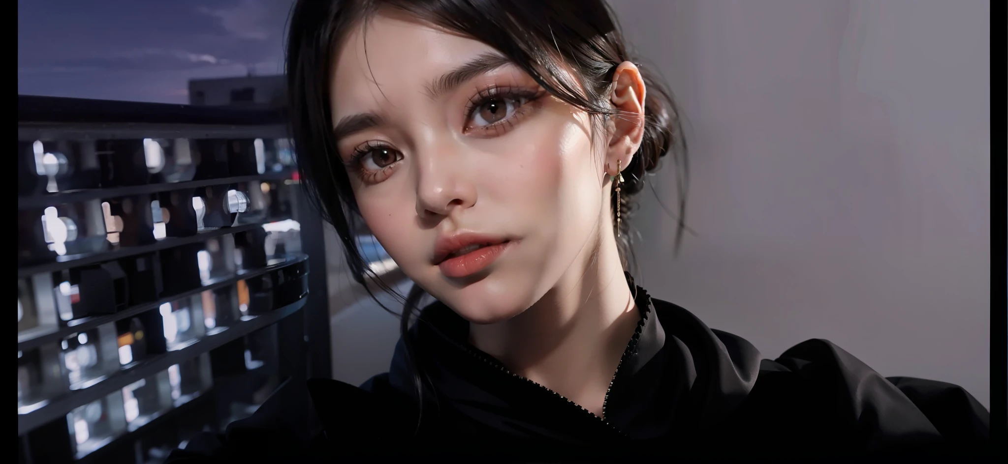 Tall，being thin，brunette color hair，Black long straight，Long hair draped loosely，long leges，big breasts thin waist，largeeyes，Plain beauty，macro photograph，8k，the detail，UHD resolution，Realiy，high qulity，long eyelasher，ultra-realistic realism，plumw，high and cold，largeeyes，big breasts thin waist，good body