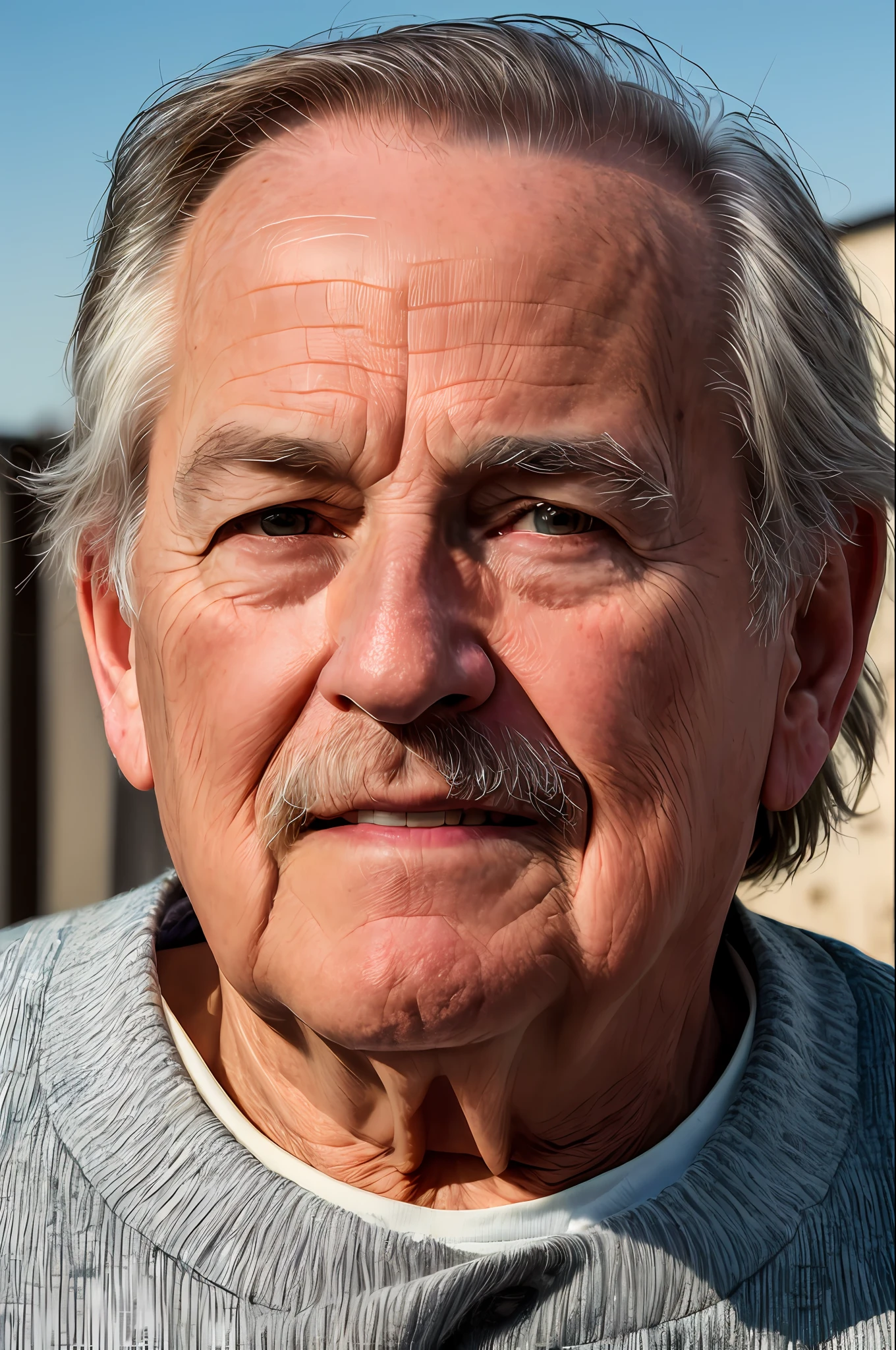 (masterpiece, photorealistic, raw,:1.4), (extremely intricate:1.2), close up, cinematic light, sidelighting, ultra high res, best shadow, RAW, upper body, old man, wearing pullover,