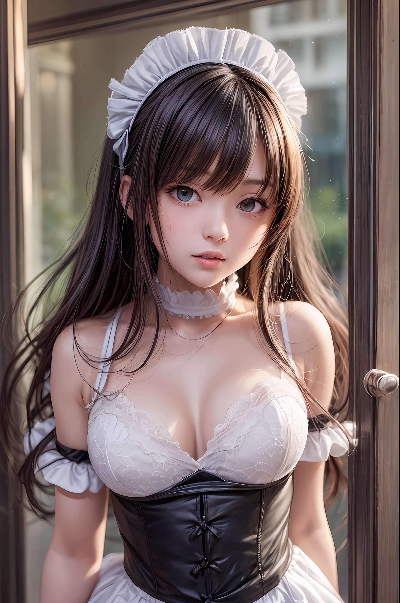 anime - style image of a woman in lingerie posing in front of a window, seductive anime girl, small curvy loli, anime moe artstyle, [ 4 k digital art ]!!, gorgeous maid, anime girl in a maid costume, beautiful anime girl, anime! 4 k, cute anime girl, anime! 4k, fluffy chest, attractive anime girl