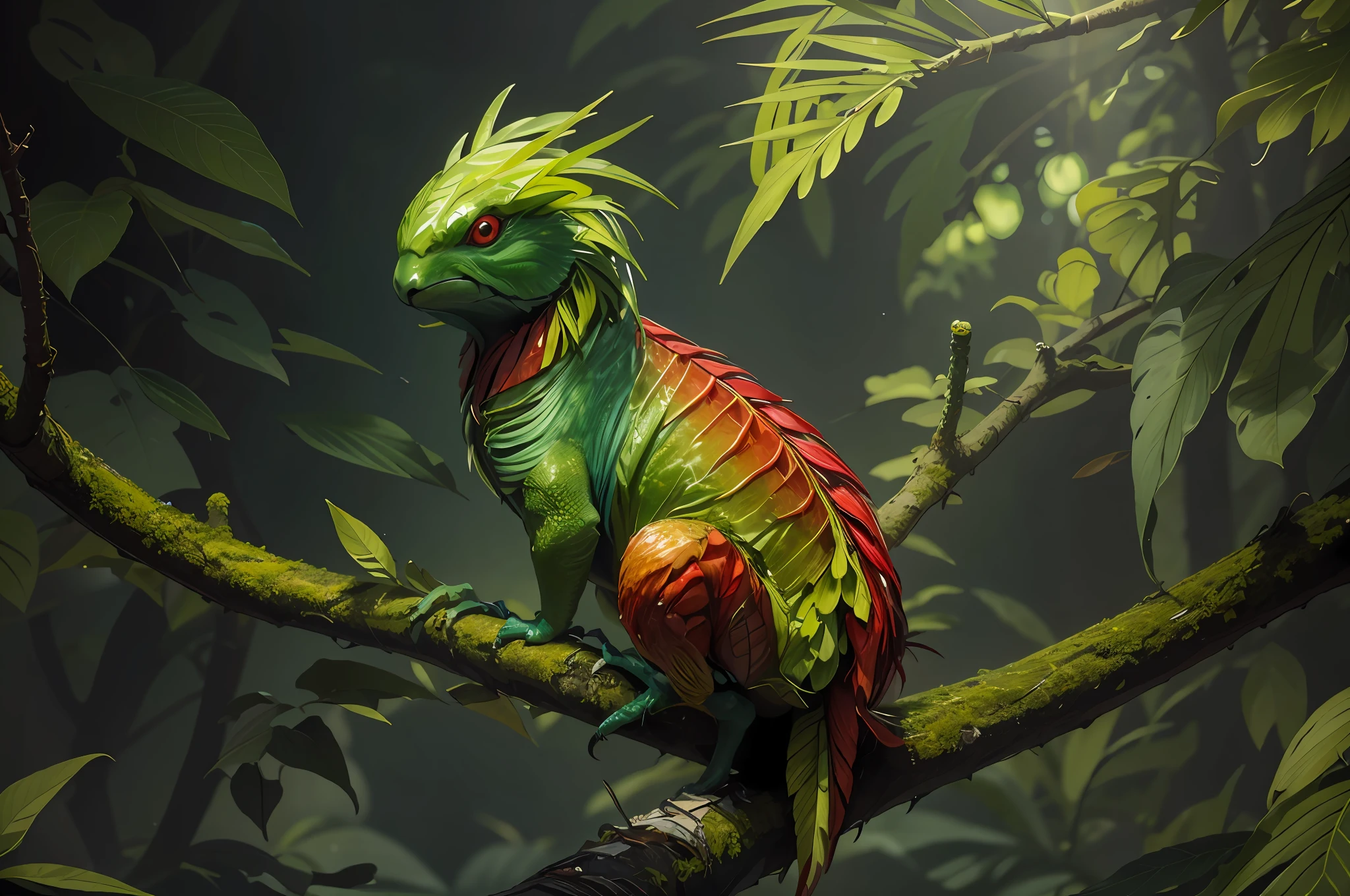 green and red creature, masterpiece