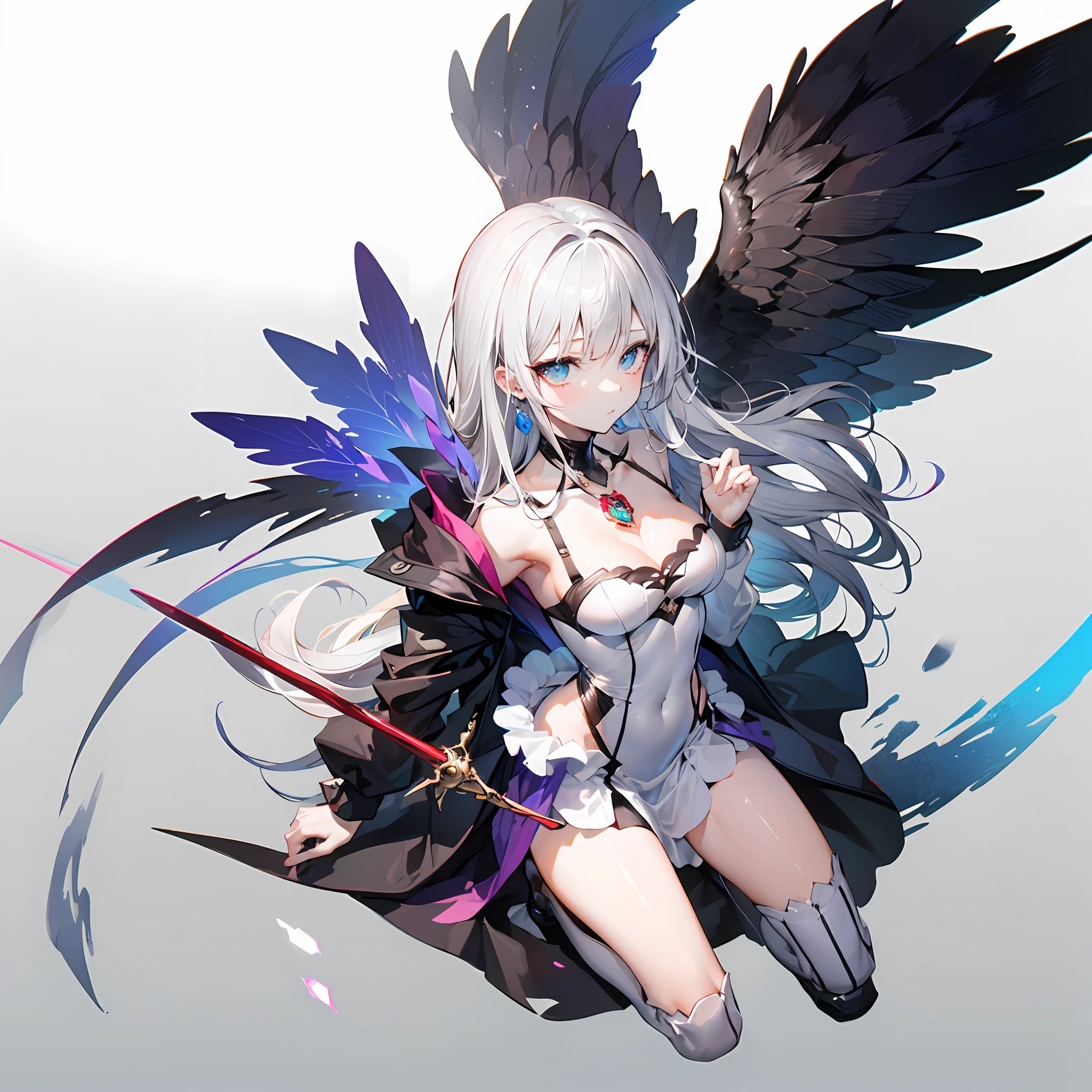 Cute adult girl standing ,girl focus, [Full body close-up], ((Plain gray background)),  pokerface, upright immovable, (1girl in:1.3), Bangs,a necklace ,facing front,  （white suit), Super Detail, Crystal Silver Eyes,slender, masterful technique, Long hair, animetic, Solo, Silk White hair, High quality, MastetPiece,ultra-detailliert,[wide-hips] , Beautiful Girl, [Detail Face], detail hands, ultra detail eyes,nothing face emotion, Beautiful eyes