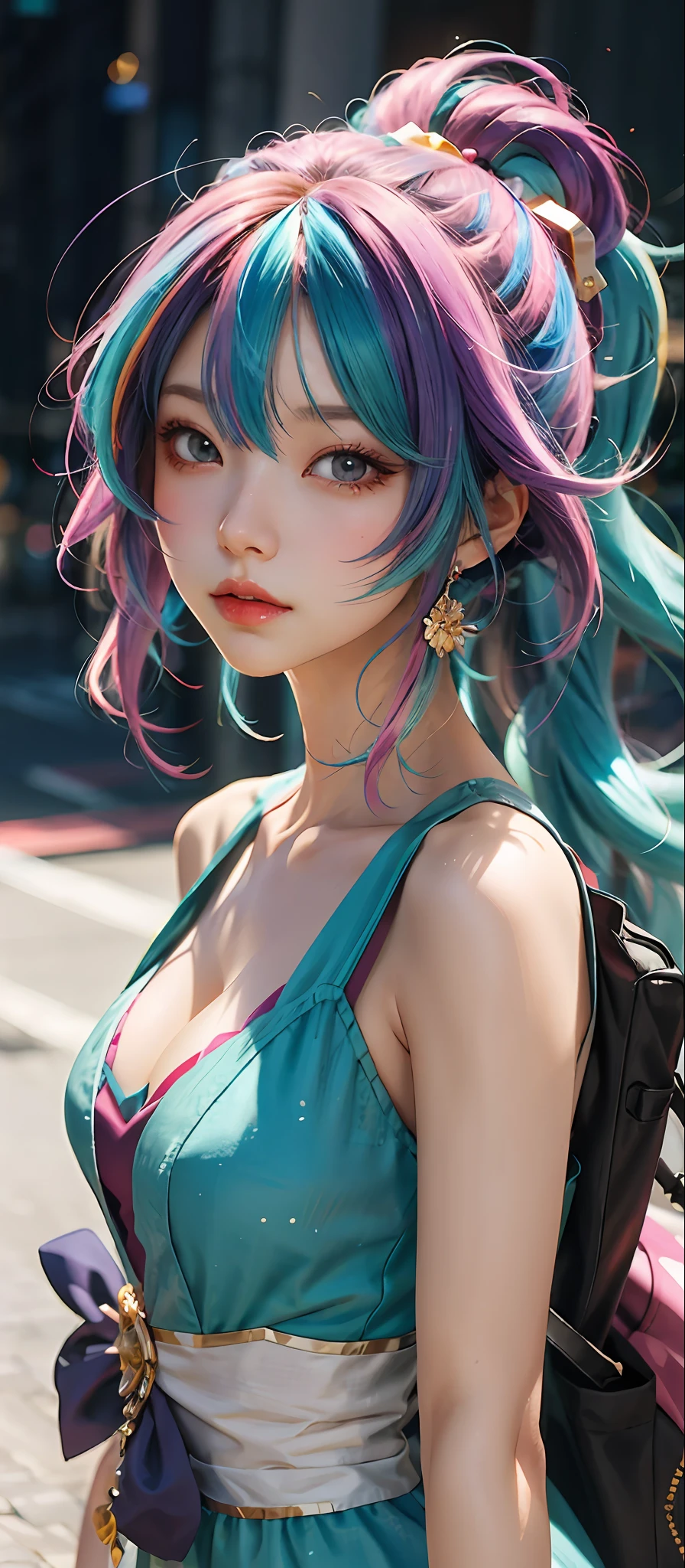 anime girl with colorful hair and a colorful dress, rossdraws pastel vibrant, rossdraws cartoon vibrant, anime style 4 k, beautiful anime portrait, artgerm colorful!!!, ! dream artgerm, beautiful anime girl, anime styled digital art, anime art wallpaper 4k, anime art wallpaper 4 k, digital anime art, extremely detailed artgerm