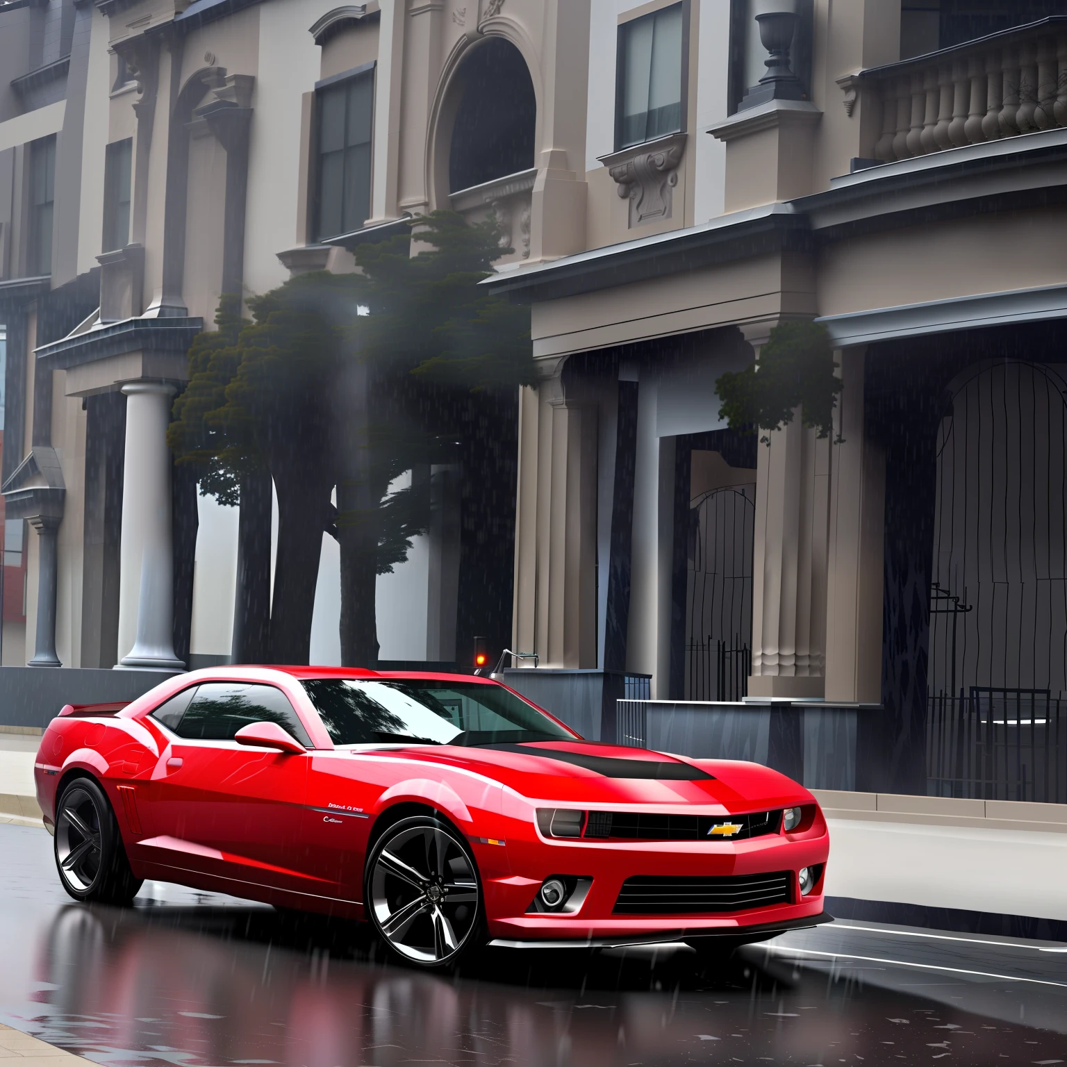 Chevrolet Camaro sports car rainy day city street cool details --auto