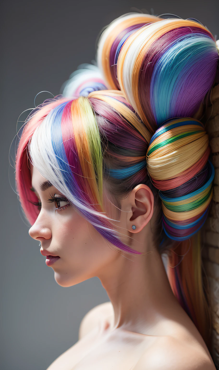 masterpiece, best quality, (realistic, highly detailed), hair vortex, multicolored,