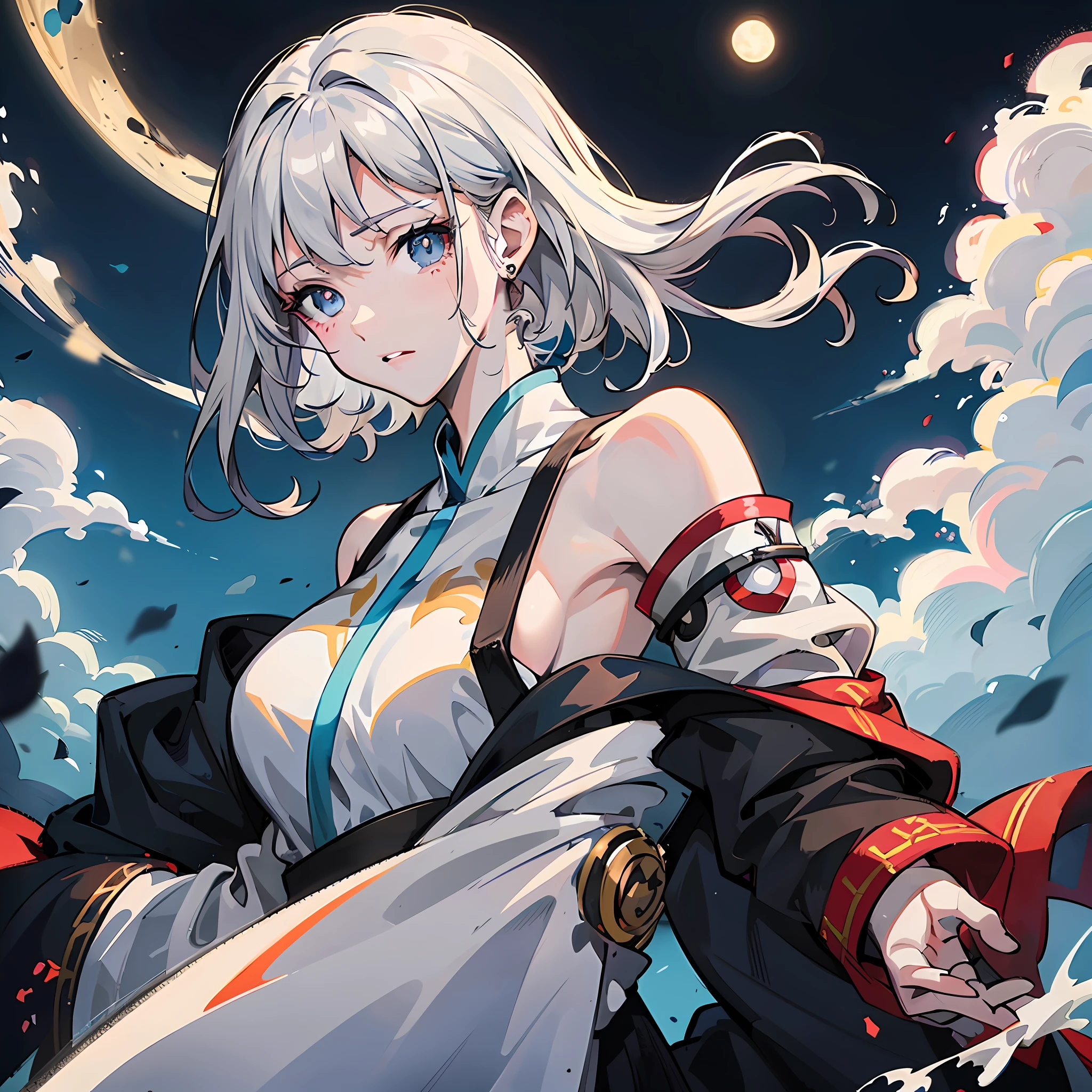 anime girl with white hair and blue eyes holding a sword, Best anime 4k konachan wallpaper, Anime art wallpaper 8 K, white-haired god, Anime art wallpaper 4 K, Anime art wallpaper 4k, Badass anime 8 K, portrait of a female anime hero, style of anime4 K, trending on artstation pixiv, Anime wallpaper 4 k