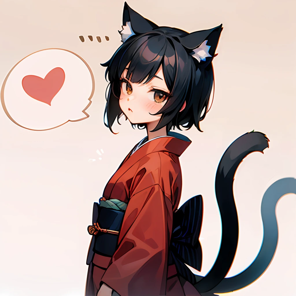 Kimono, Nekomimi, Tail, Short Black Hair, Heroic and Sassy, speech bubble saying 'Nyaa'